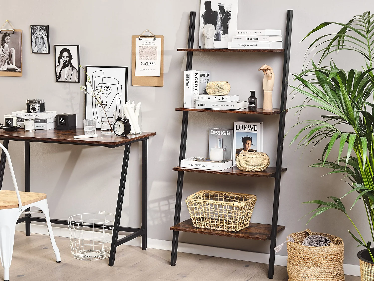 Étagère échelle effet bois foncé / noir VILSECK