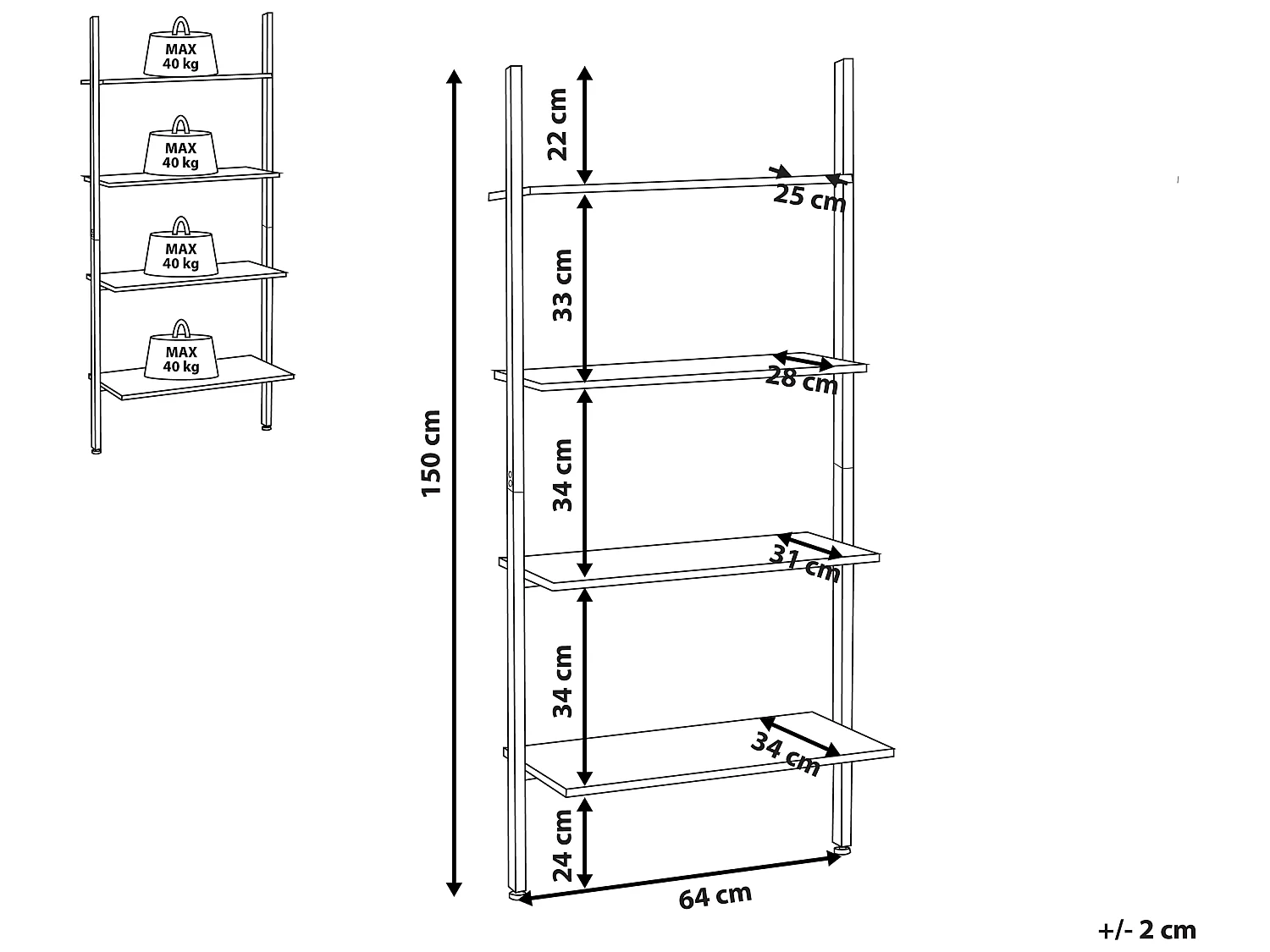 Étagère échelle effet bois foncé / noir VILSECK
