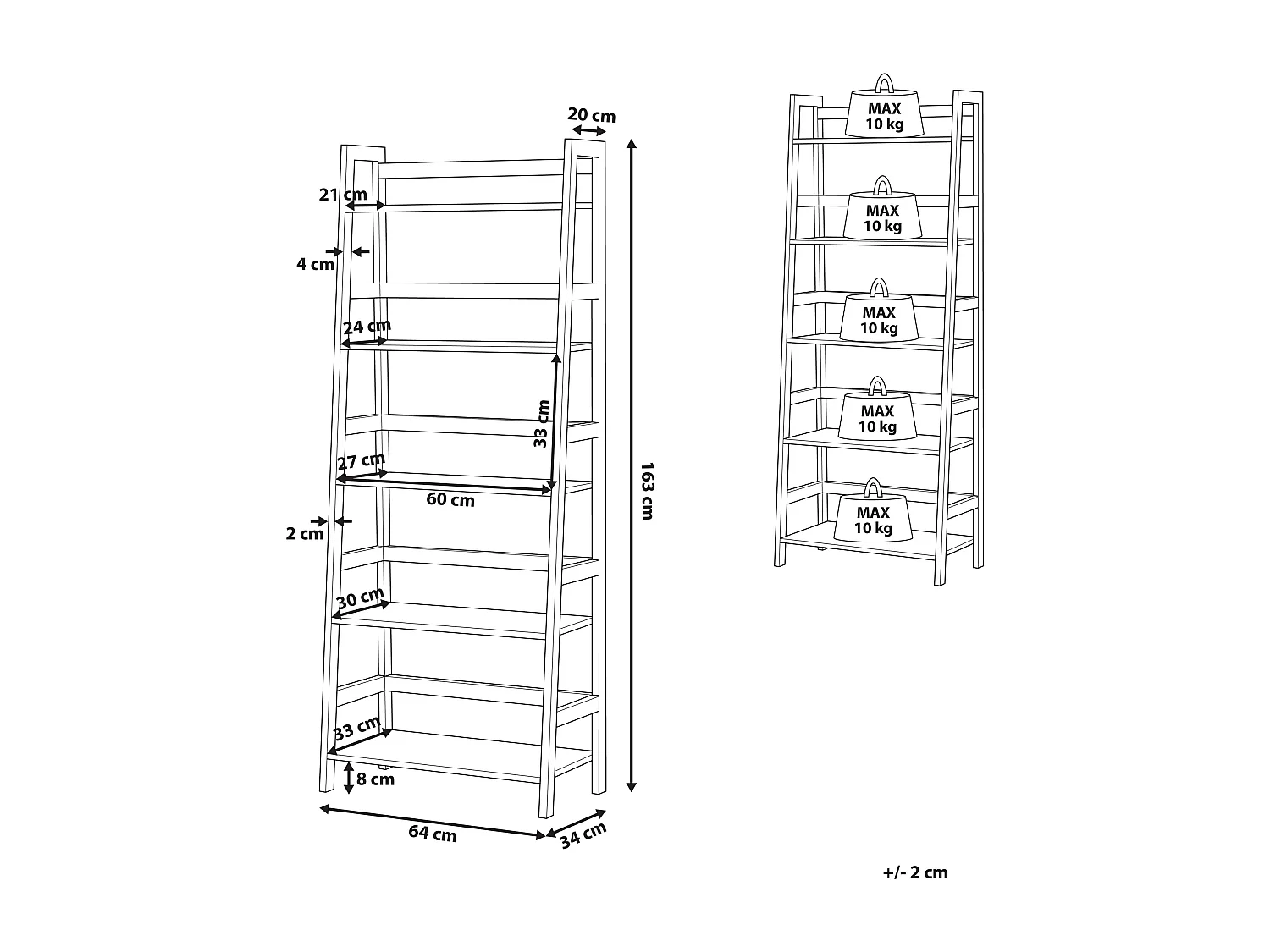 Hohes Leiterregal Holzoptik hellbraun 5 Fächer Metallgestell schwarz Croydon