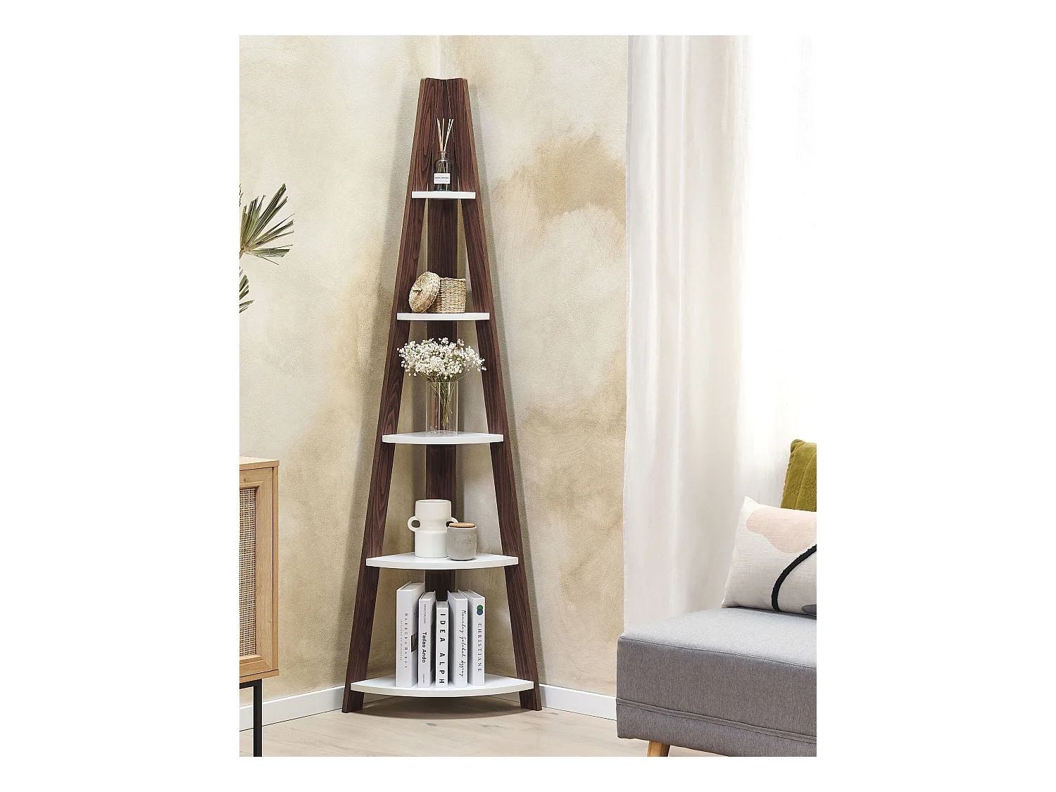 Estantería esquinera con 5 baldas MOBILE SOLO 175 cm Marrón/Blanco