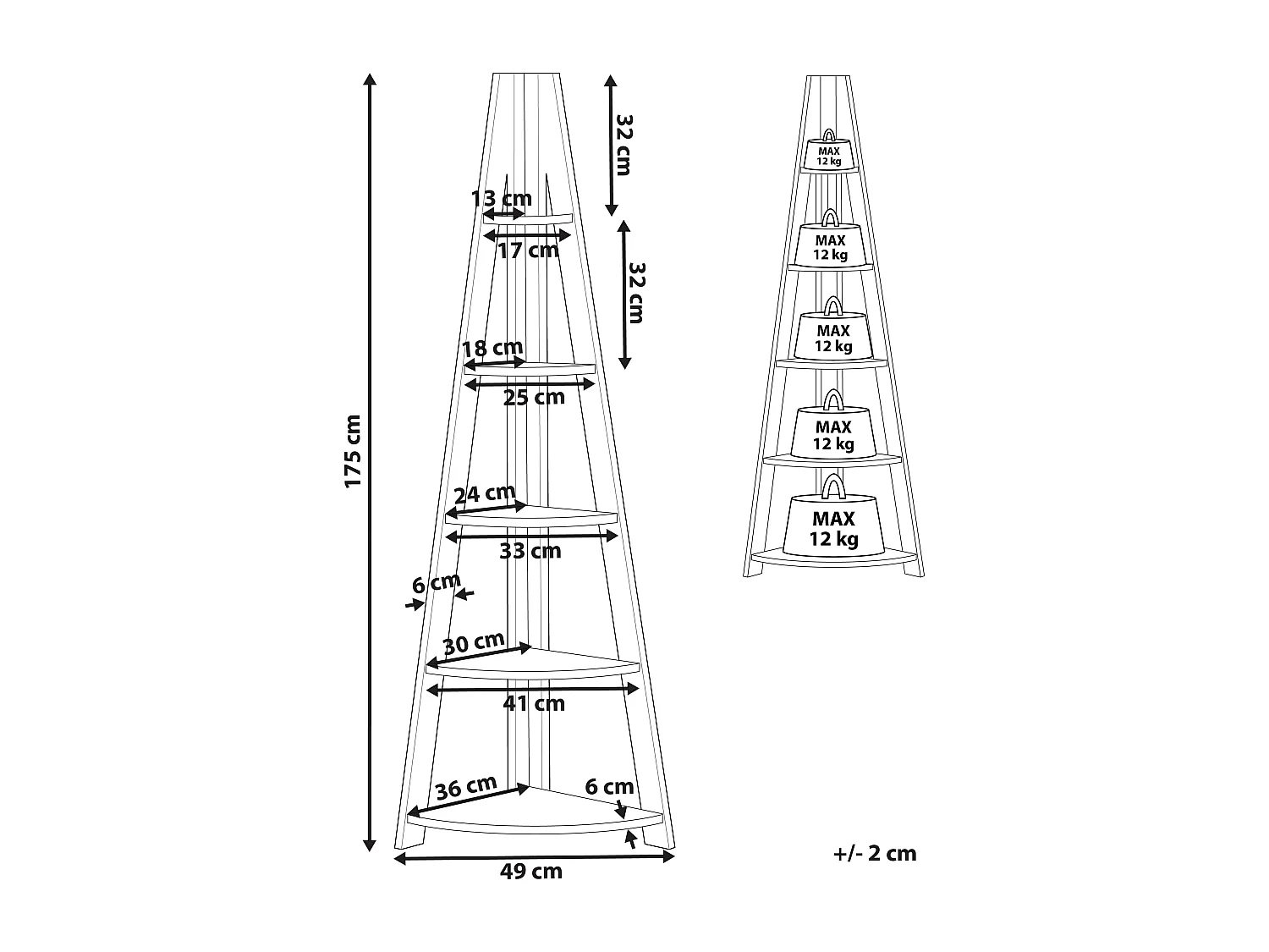 Estantería esquinera con 5 baldas MOBILE SOLO 175 cm Marrón/Blanco