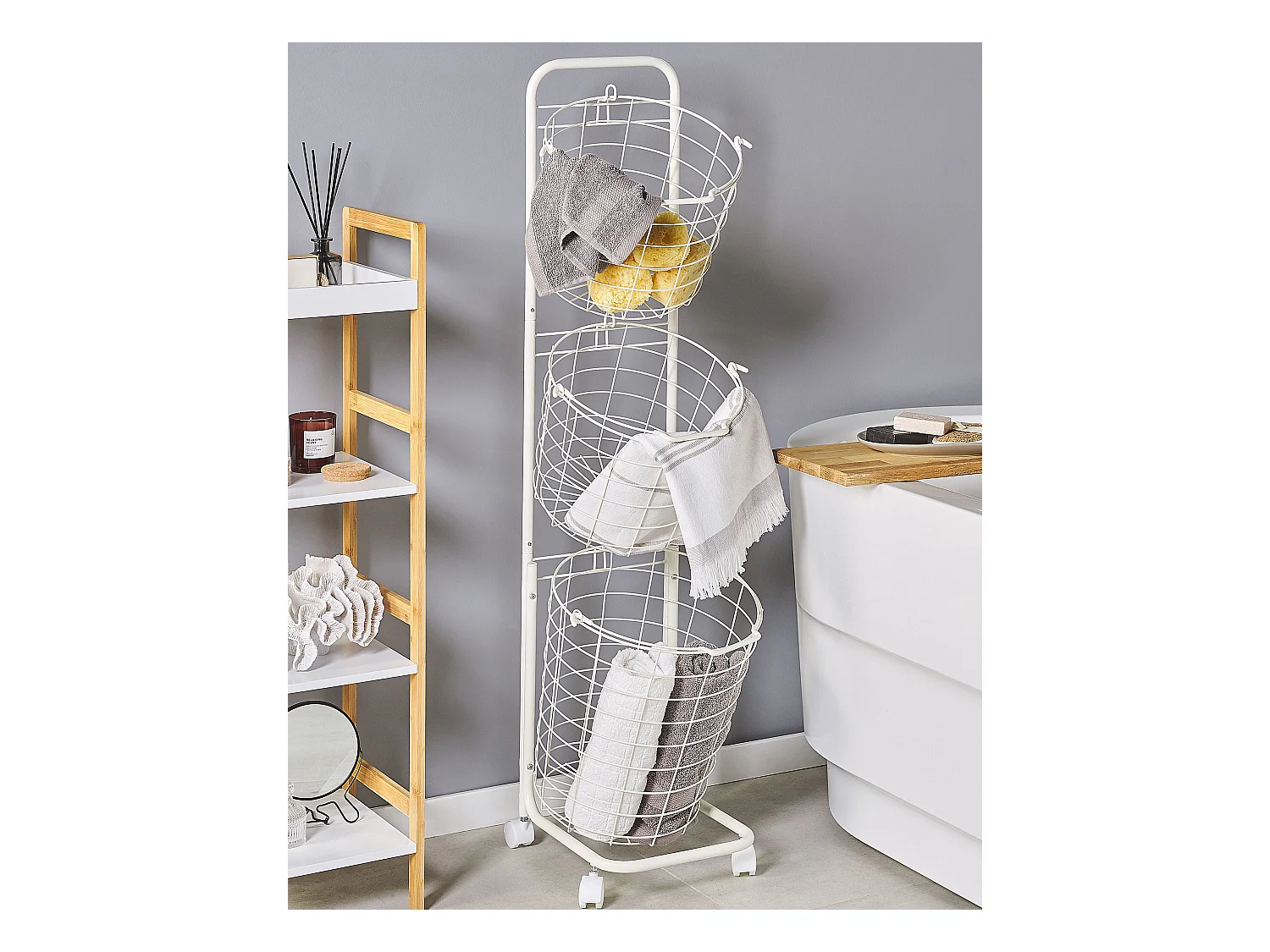 Mandenrek AYAPAL met wielen Metaal Wit