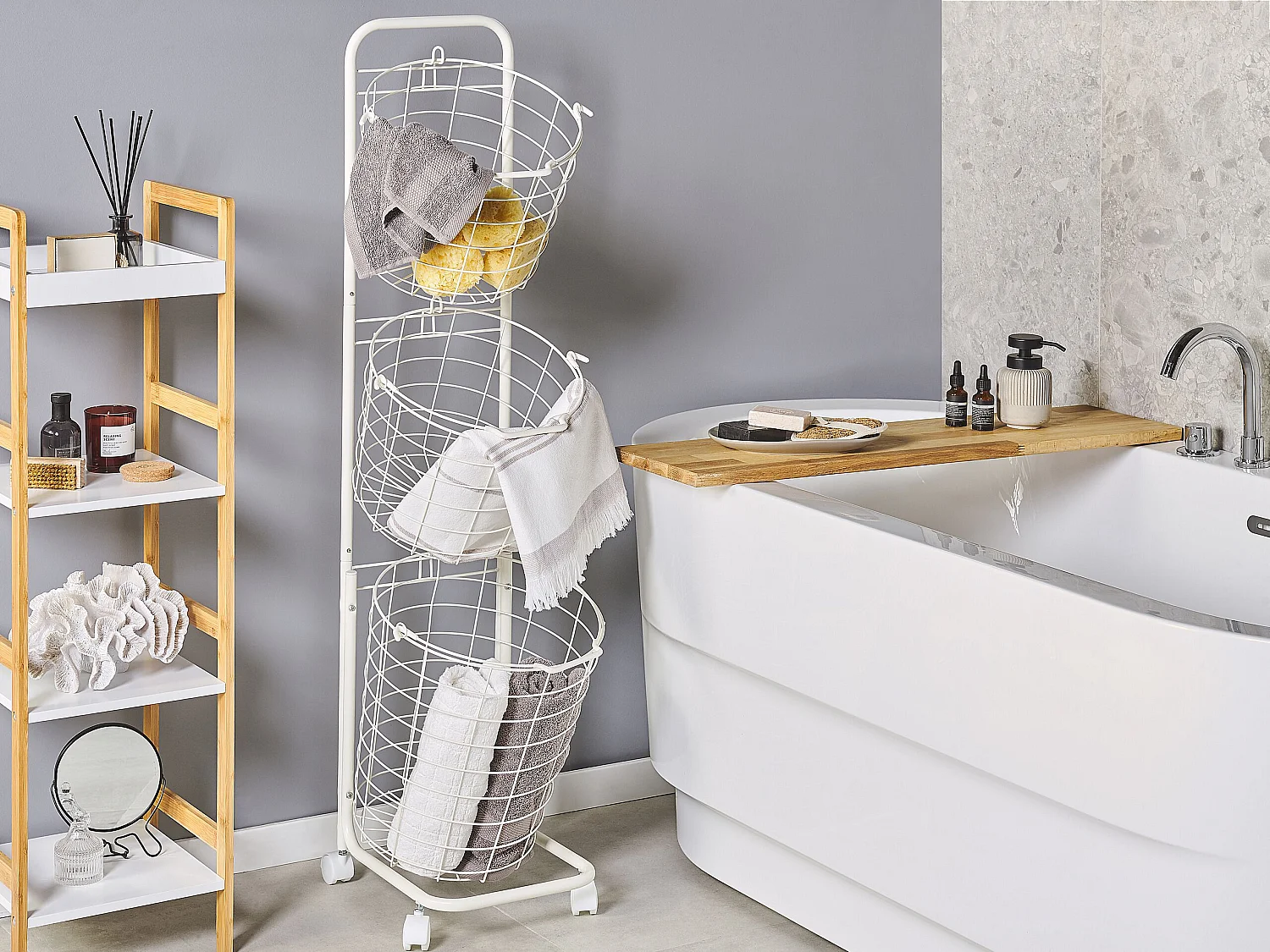 Basket Stand AYAPAL with Wheels Metal White