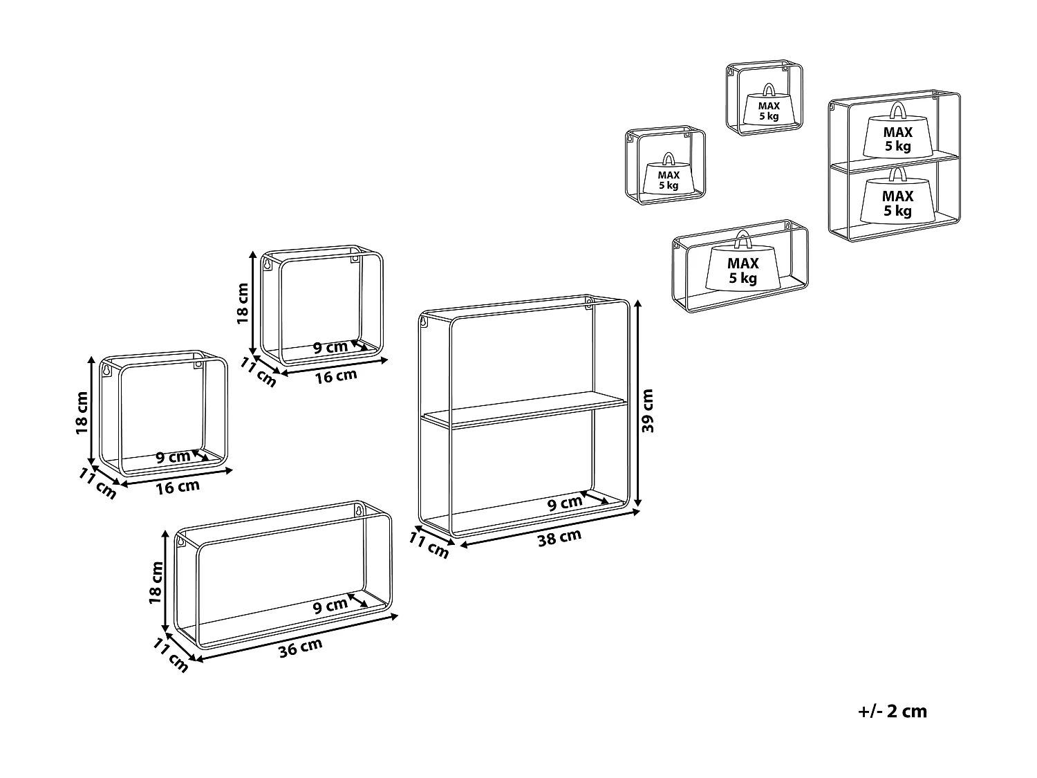 Set d'étagères murales BRITO Noir