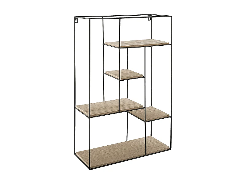 Wandregal Metall schwarz Holzoptik hellbraun 5 Fächer Loft Stil Laurel