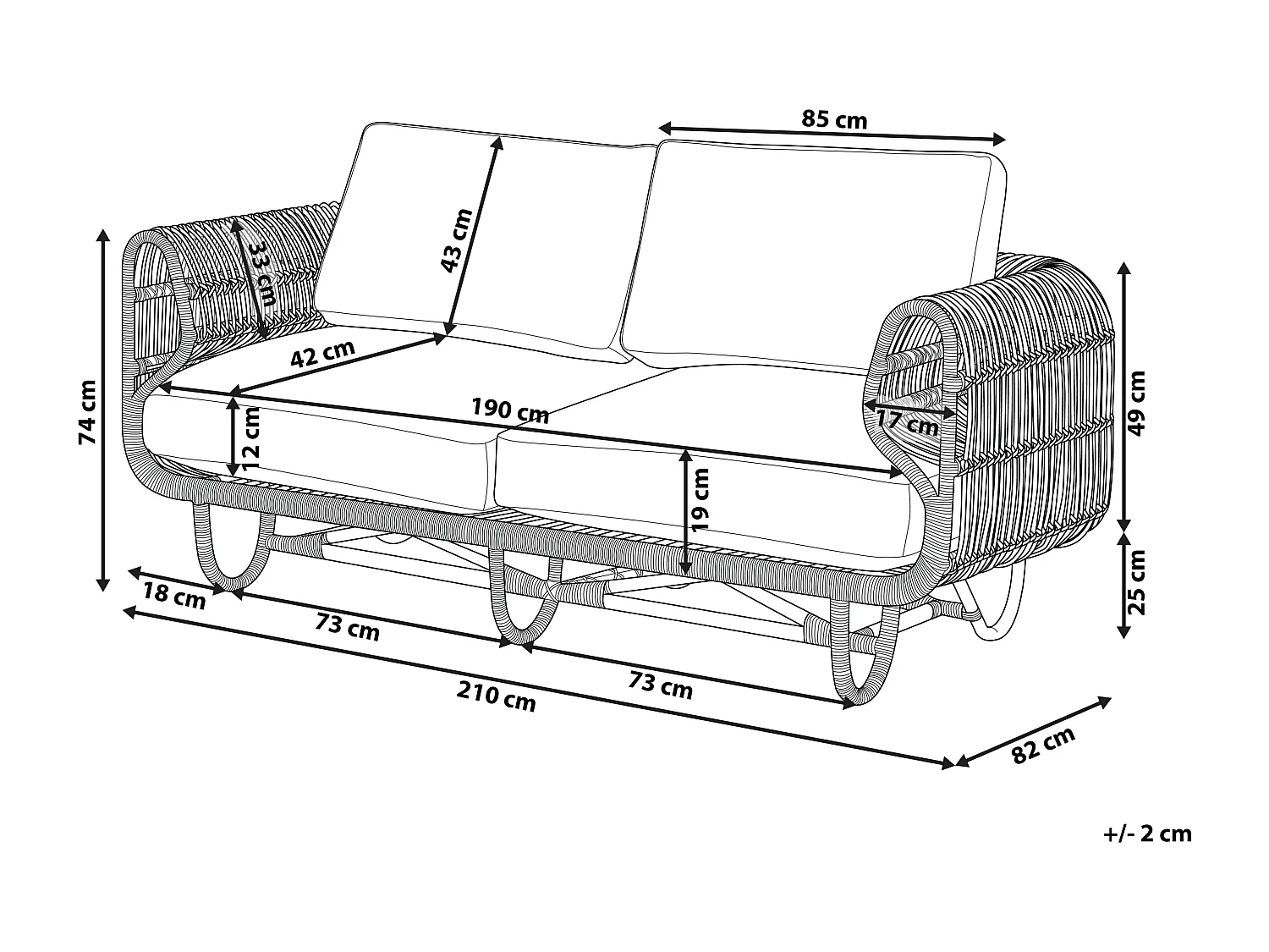 Canapé de jardin 2 places DOLCEDO Rotin Beige
