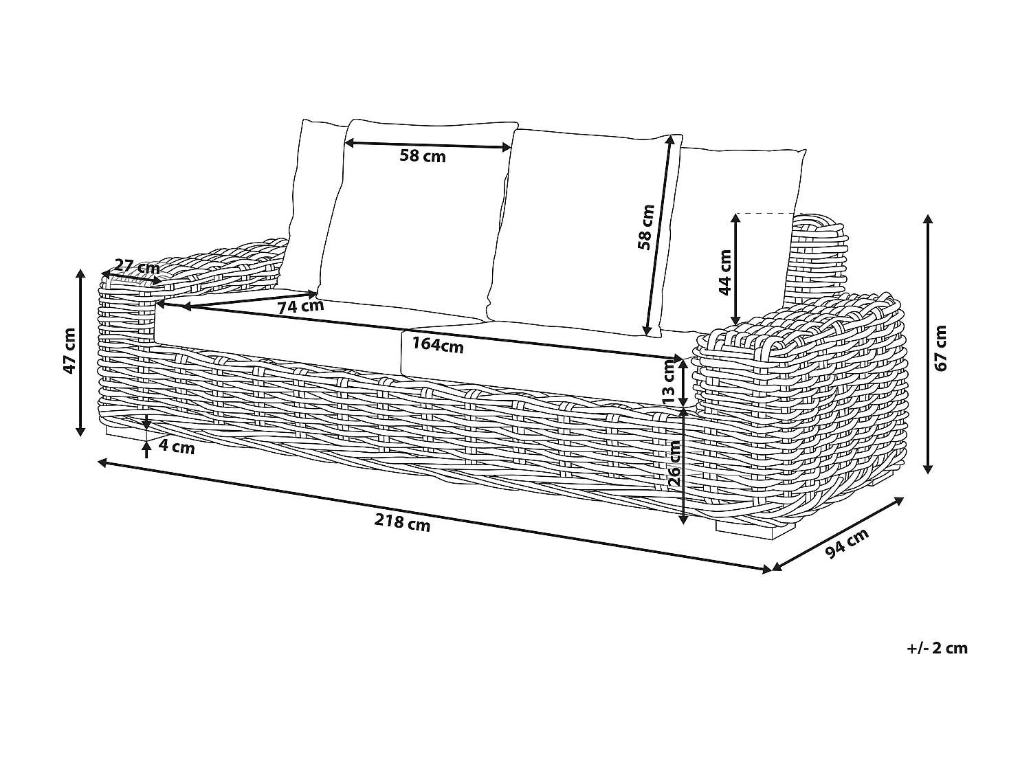 Sofa ogrodowa dla 3 osób FORLI Rattan Naturalny