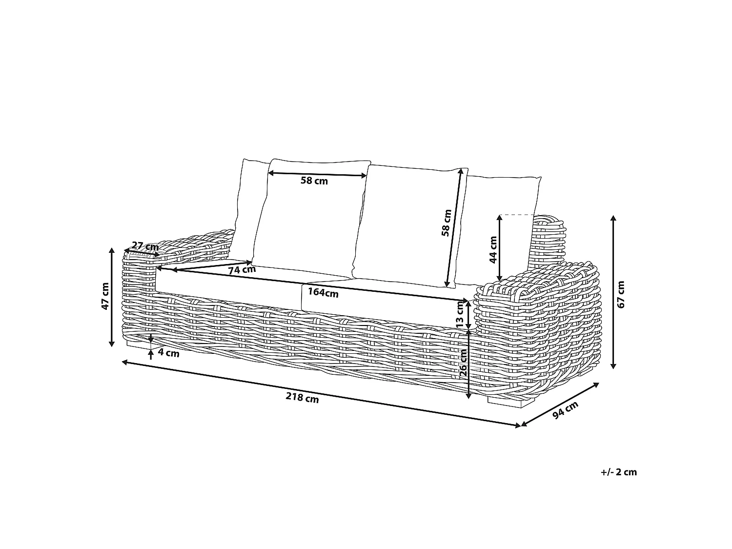 Garden Sofa 3 Seater FORLI Rattan Natural