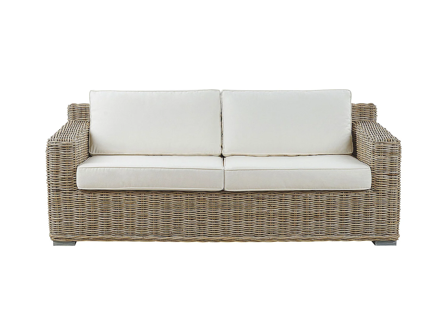 Klassisches Gartensofa hellbraun mit Auflagen in Cremeweiß Rattan 2-Sitzer Ardea