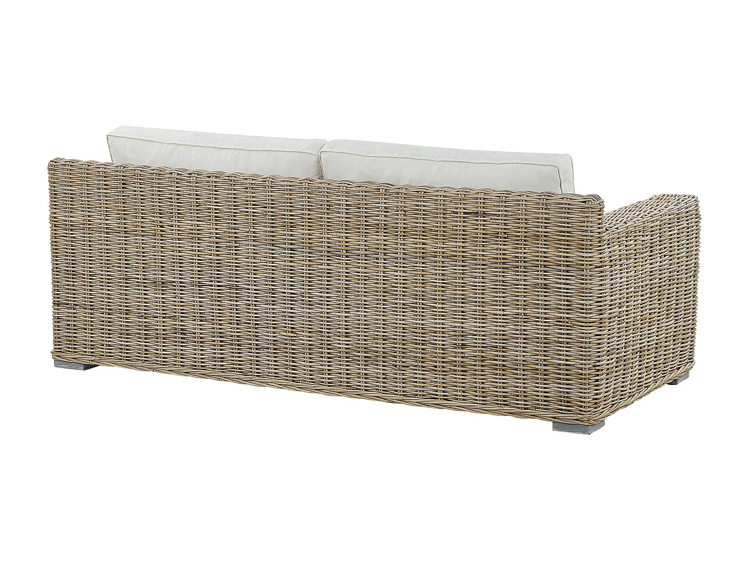 Klassisches Gartensofa hellbraun mit Auflagen in Cremeweiß Rattan 2-Sitzer Ardea