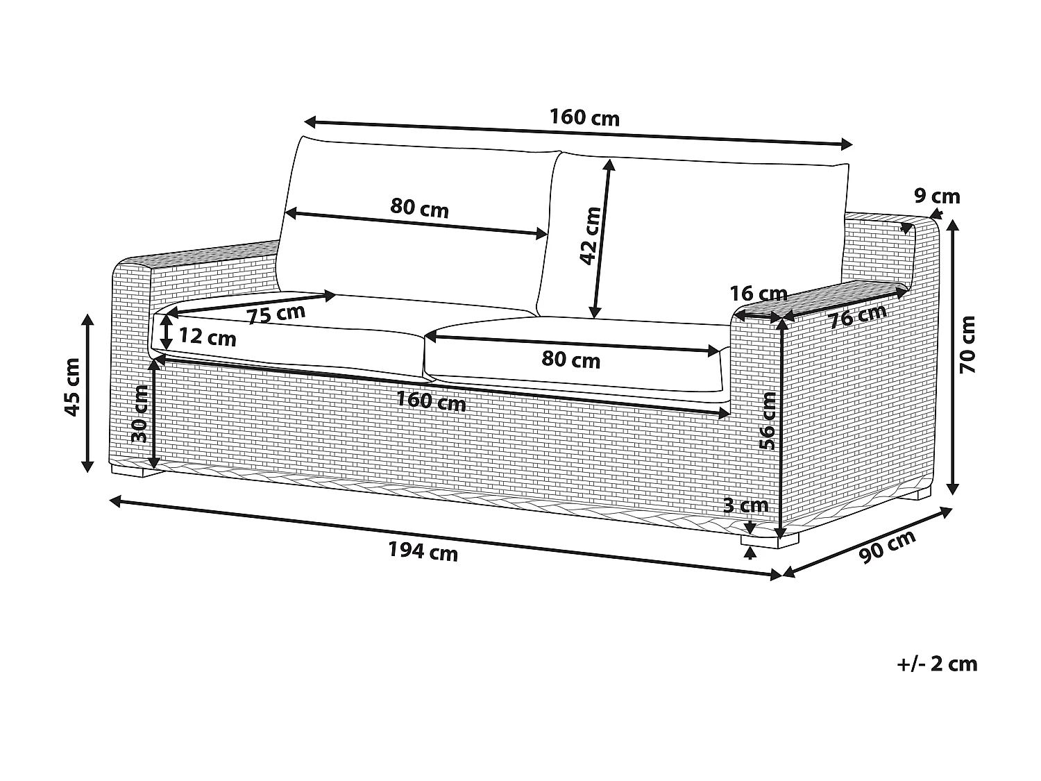 Canapé de jardin 2 places ARDEA Rotin Marron clair
