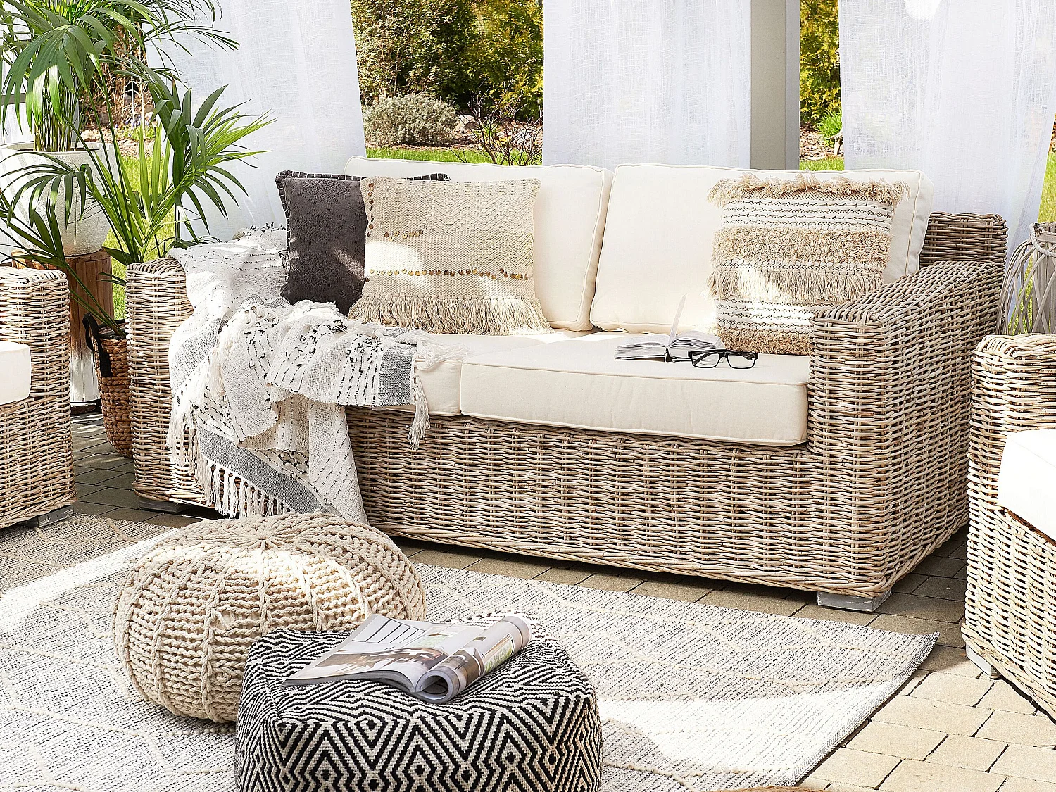 Garden Sofa 2 Seater ARDEA Rattan Light Brown
