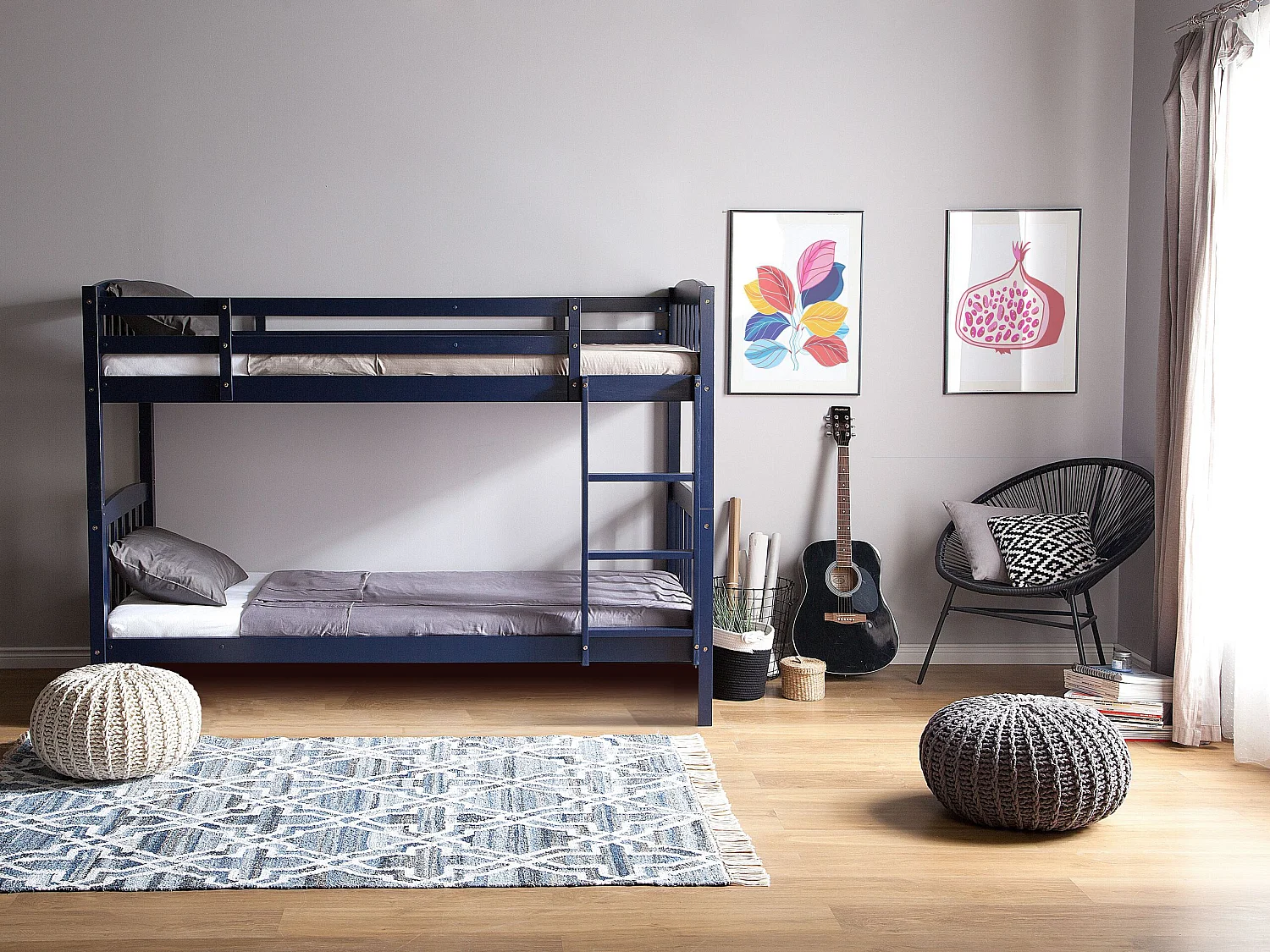 Bunk Bed Pine Wood REVIN 90 x 200 cm (EU Single) Navy Blue