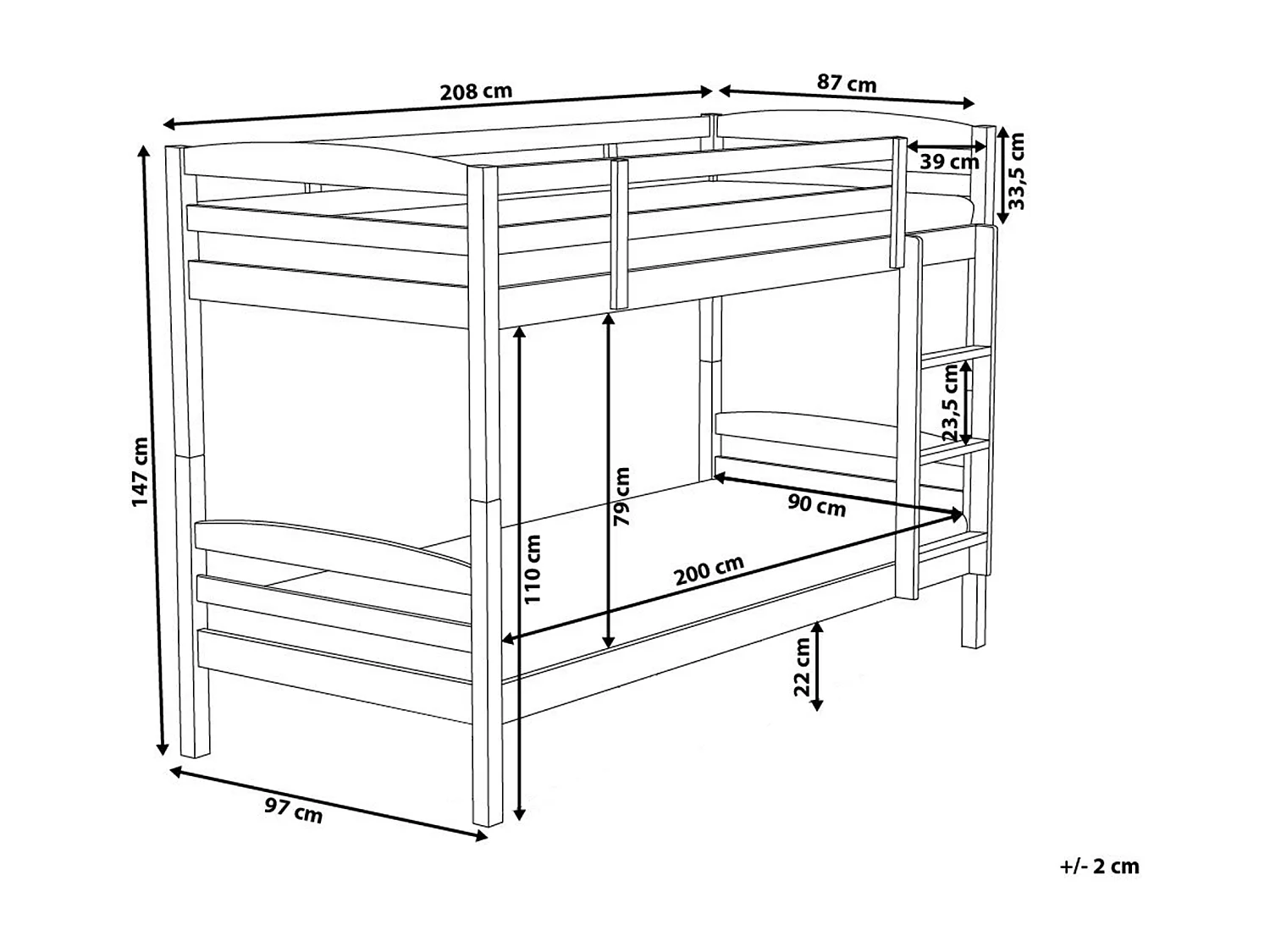 Letto a castello Legno di pino REGAT 90 x 200 cm Bianco
