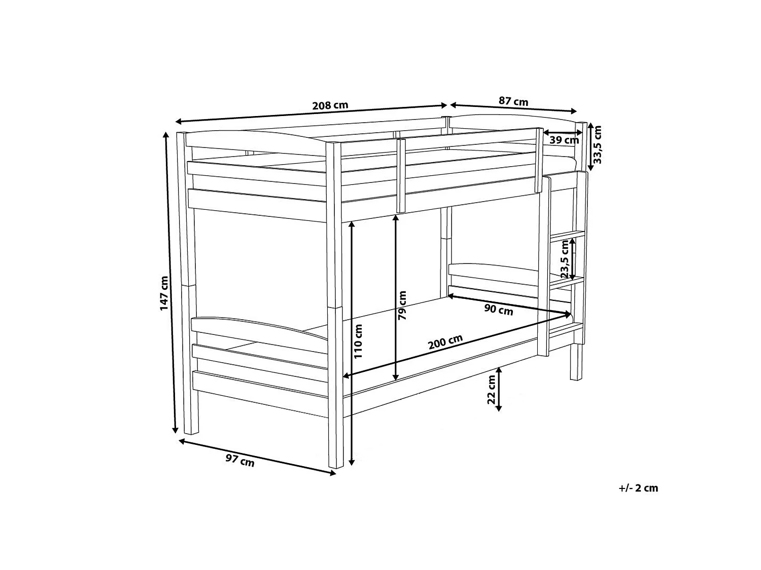 Bunk Bed Pine Wood REGAT 90 x 200 cm (EU Single) White