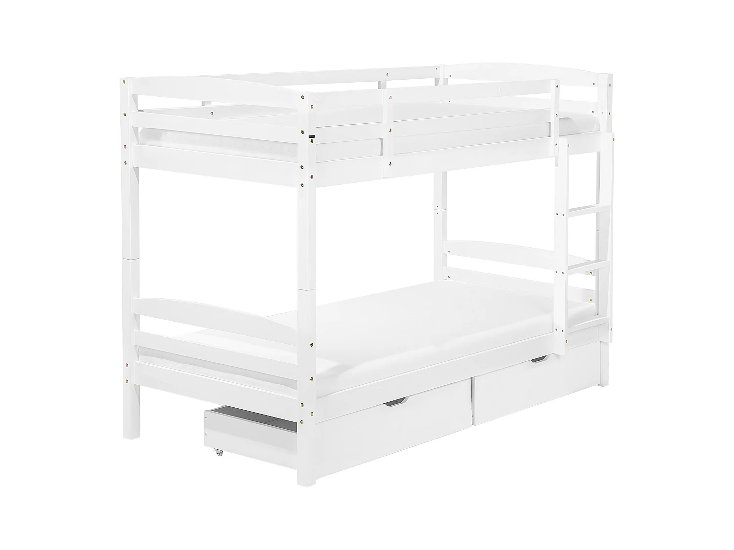 Hochbett Kiefernholz weiß mit 2 Bettkästen Lattenrost 90 x 200 cm Leiter Regat