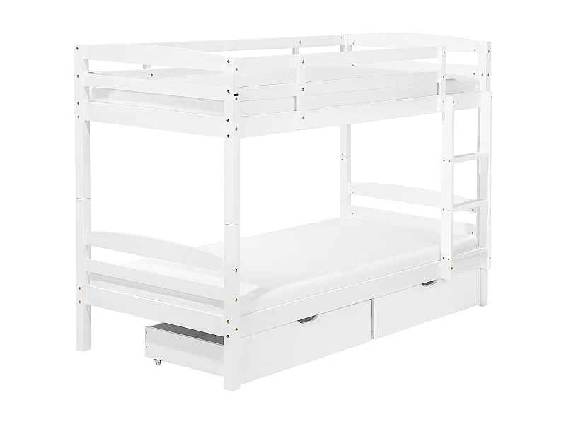 Hochbett Kiefernholz weiß mit 2 Bettkästen Lattenrost 90 x 200 cm Leiter Regat