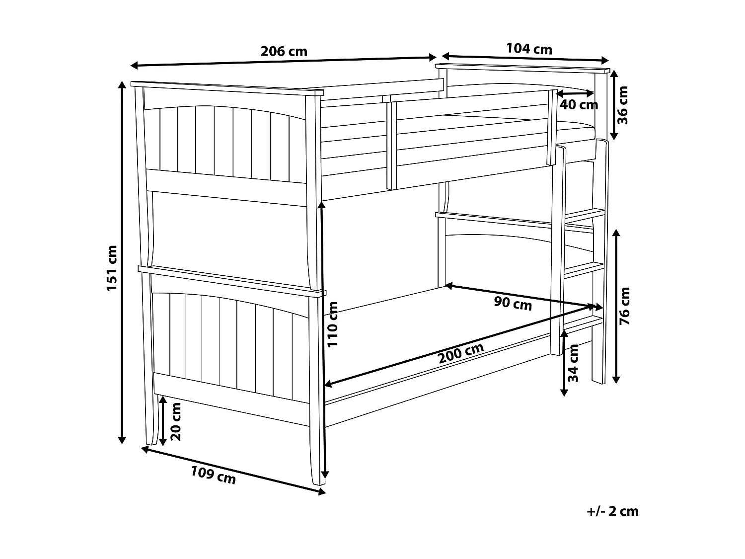 Hoogslaper Dennenhout ALBON 90 x 200 cm Wit