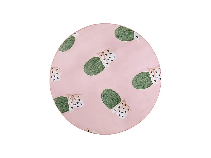 Kinderteppich rosa ⌀ 120 cm Kaktus-Muster Kurzflor ELDIVAN