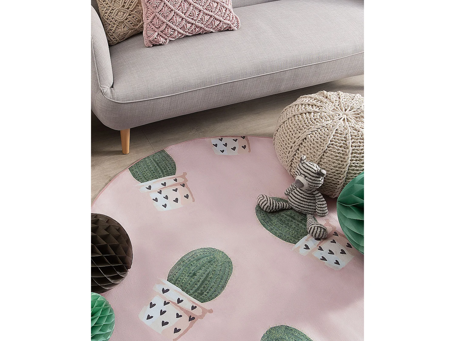 Tapis rose rond motif cactus ⌀ 120 cm ELDIVAN