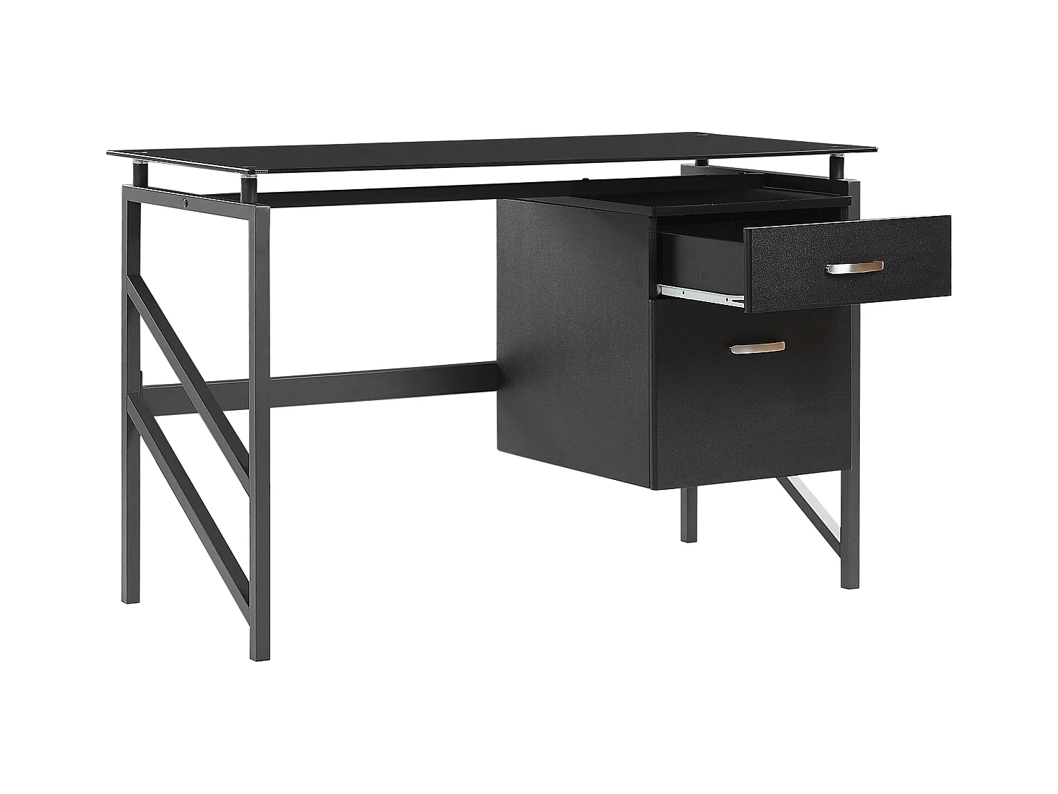 Moderner Schreibtisch in Schwarz mit Glasplatte 117 x 57 cm Moriton