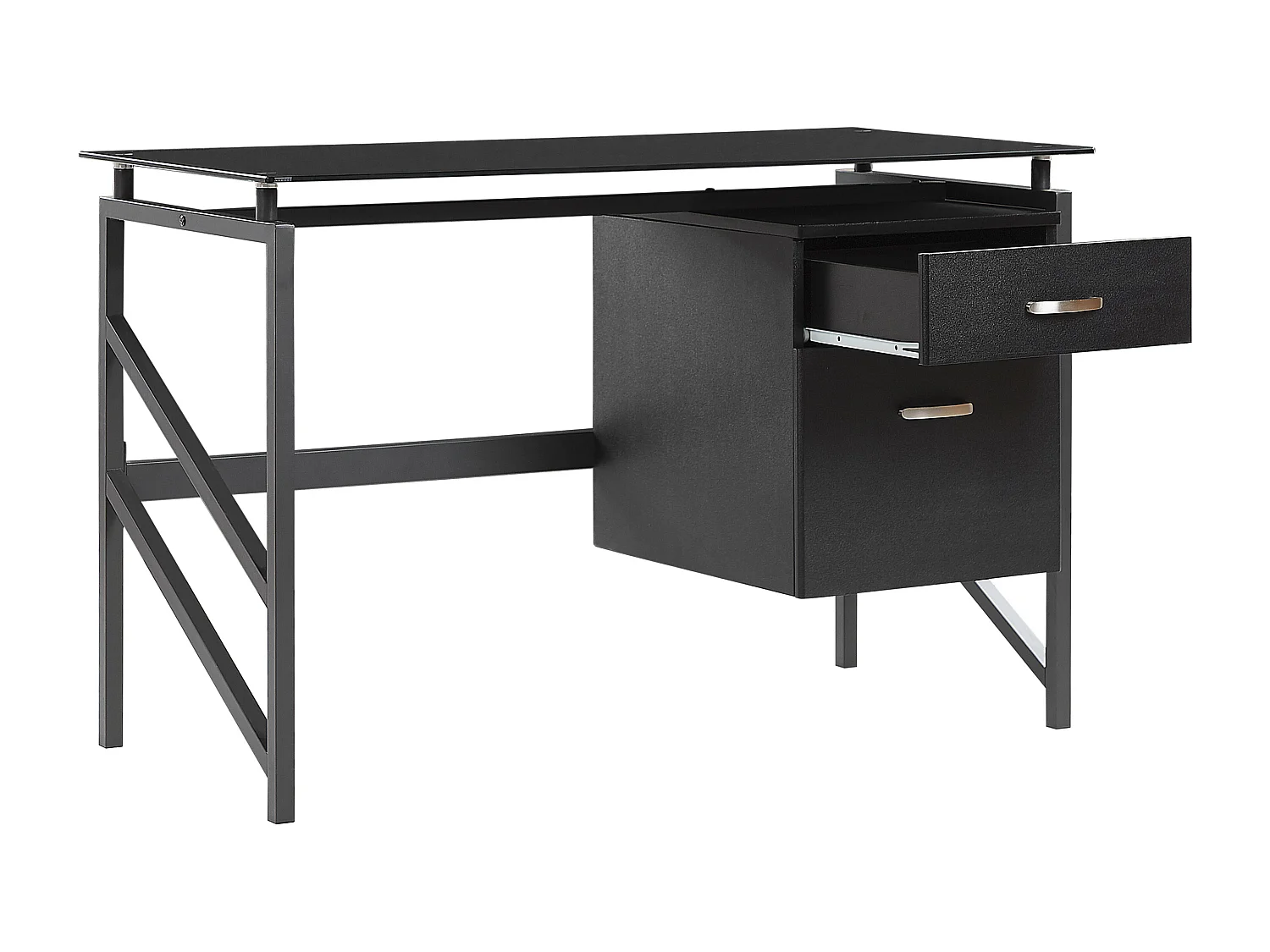 Moderner Schreibtisch in Schwarz mit Glasplatte 117 x 57 cm Moriton