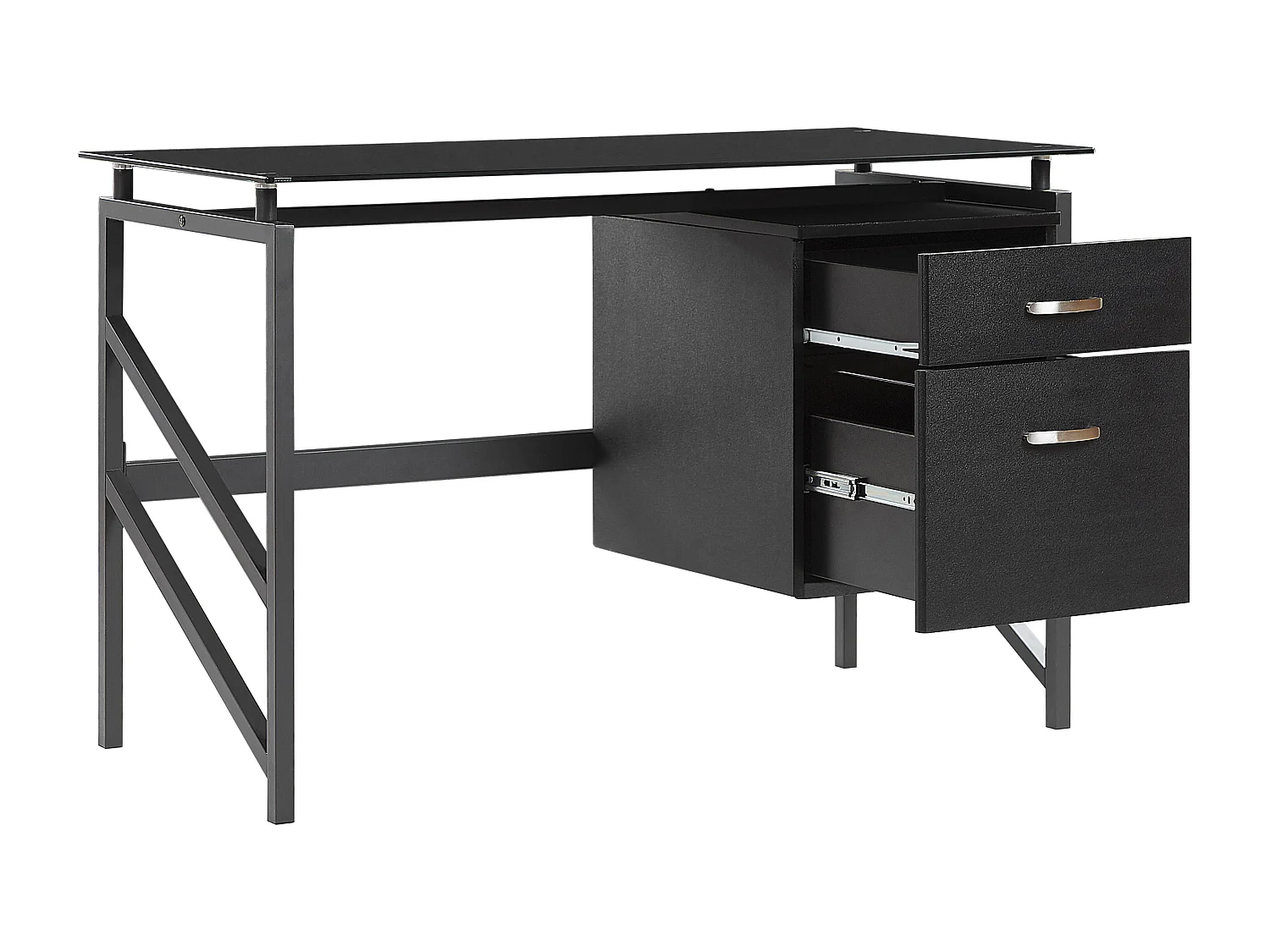 Moderner Schreibtisch in Schwarz mit Glasplatte 117 x 57 cm Moriton