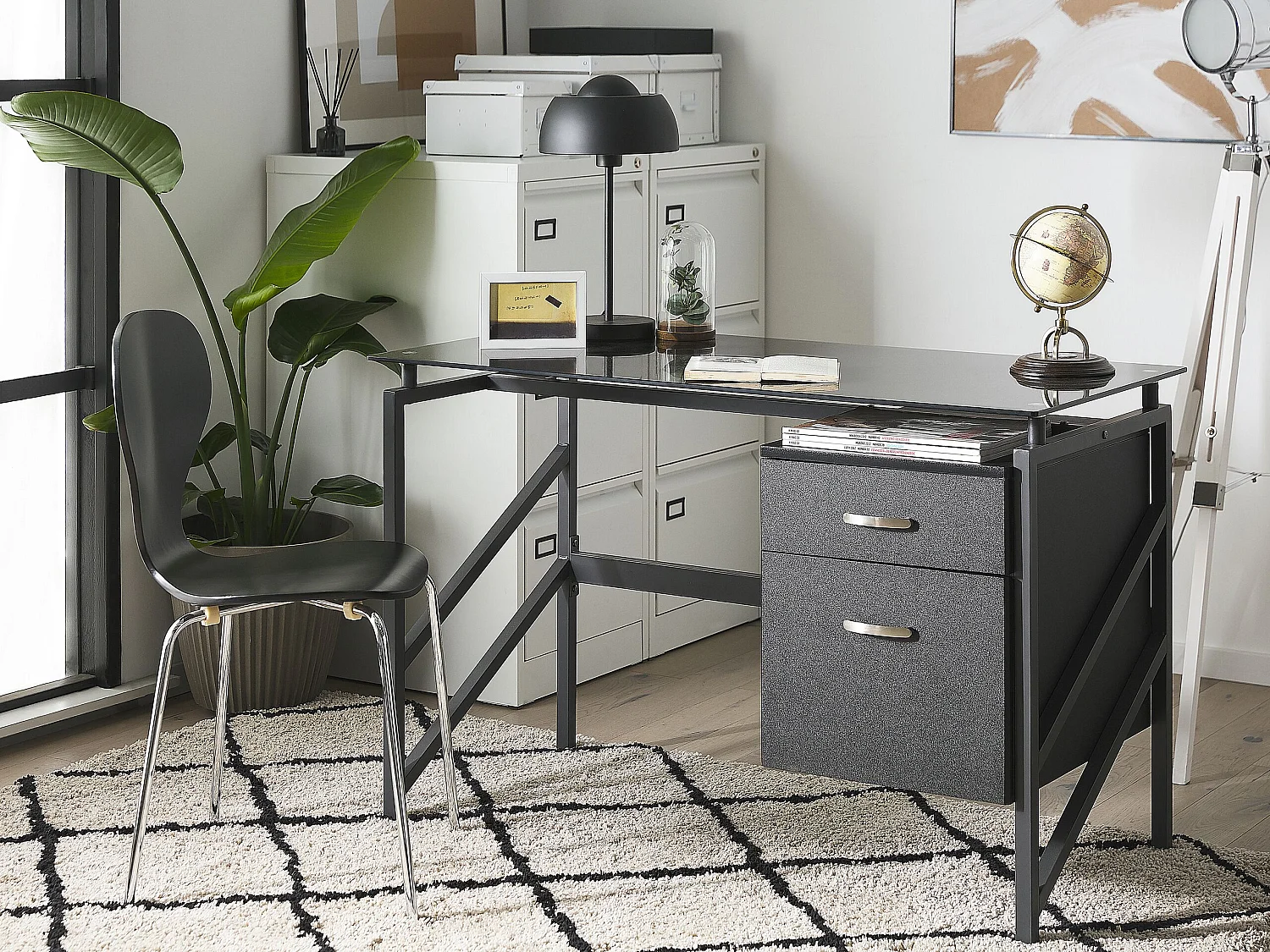 Table de bureau MORITON Noir 117 cm 57 cm avec rangement