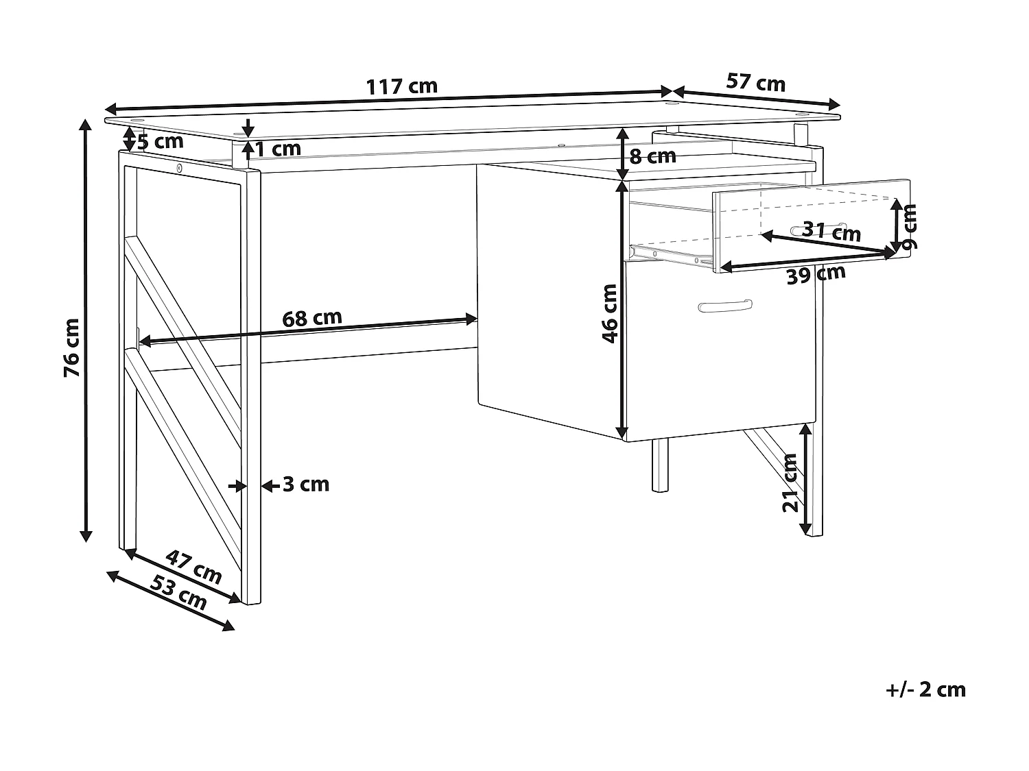 Bureau MORITON Zwart 117 cm 57 cm met opbergruimte