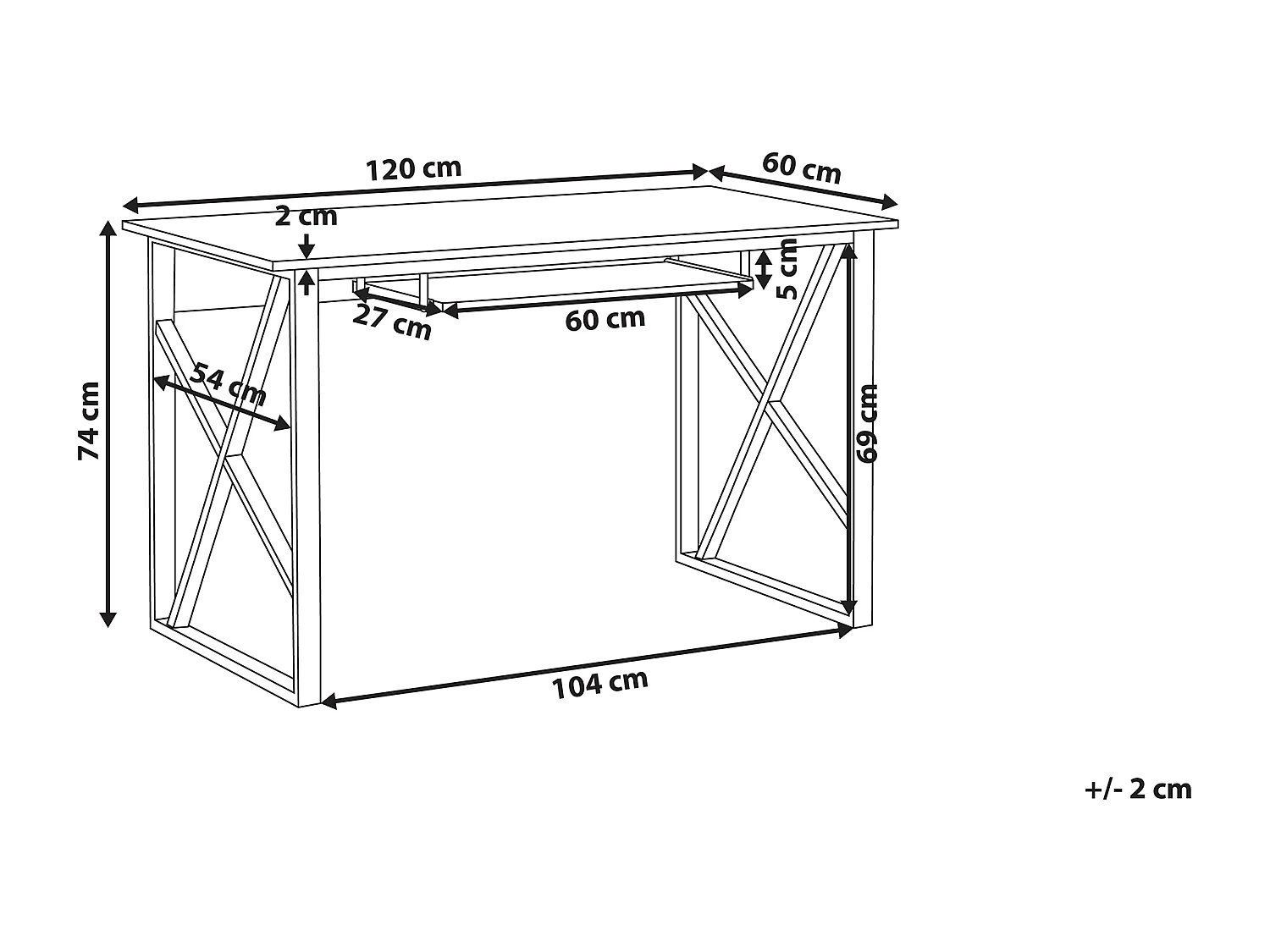 Table de bureau DARBY Marron foncé 120 cm 60 cm