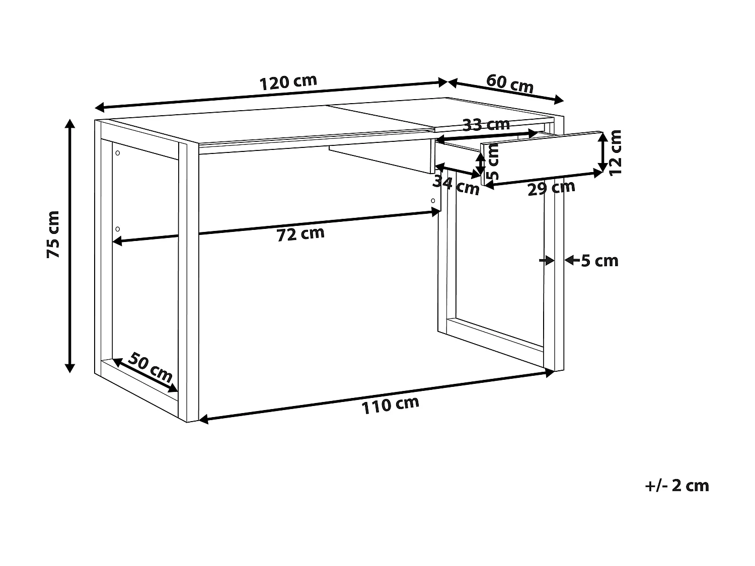 Secretária JENKS Branco 120 cm 60 cm com arrumação