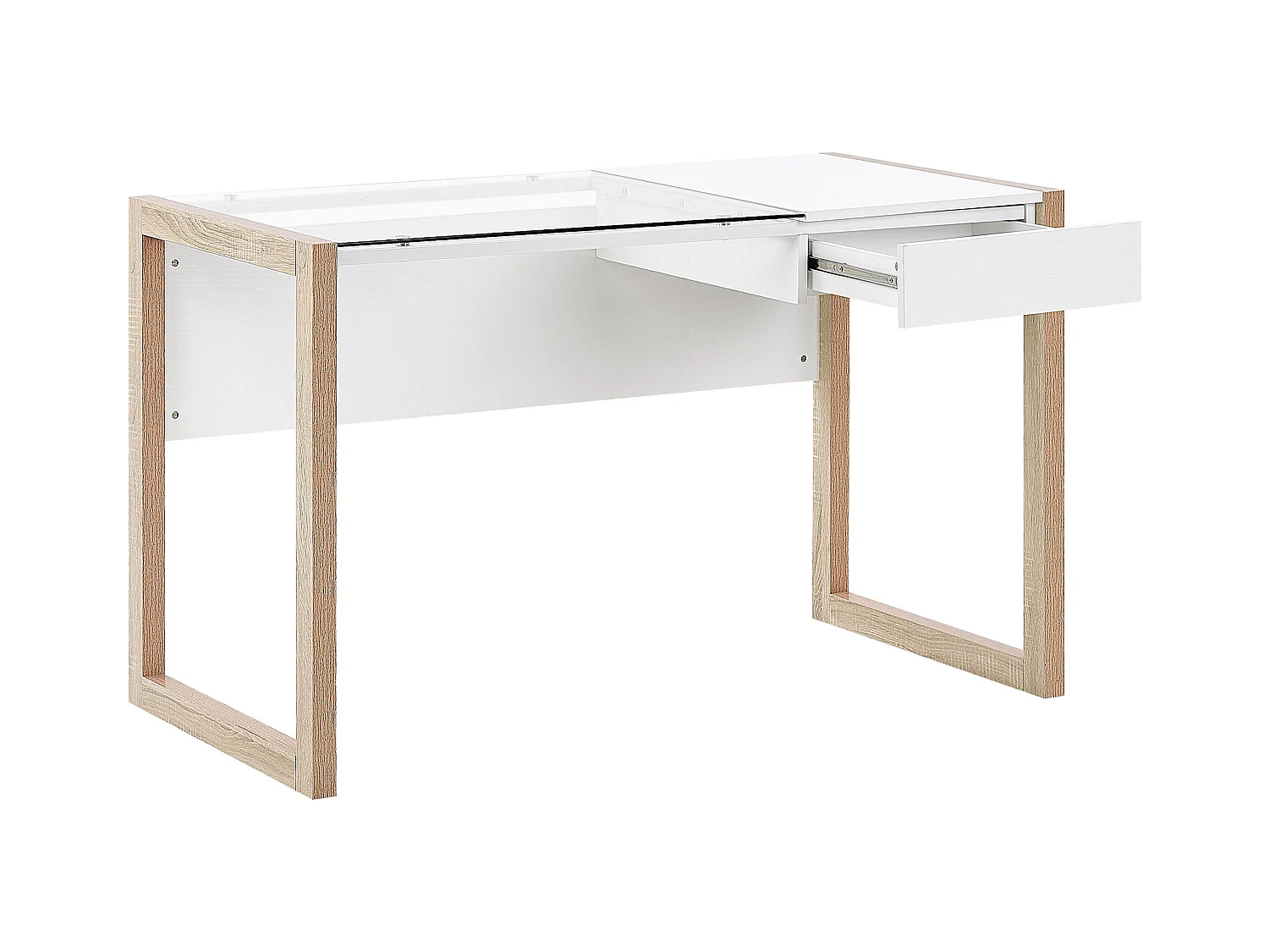 Biurko z szufladą 120 x 60 cm białe z jasnym drewnem JENKS