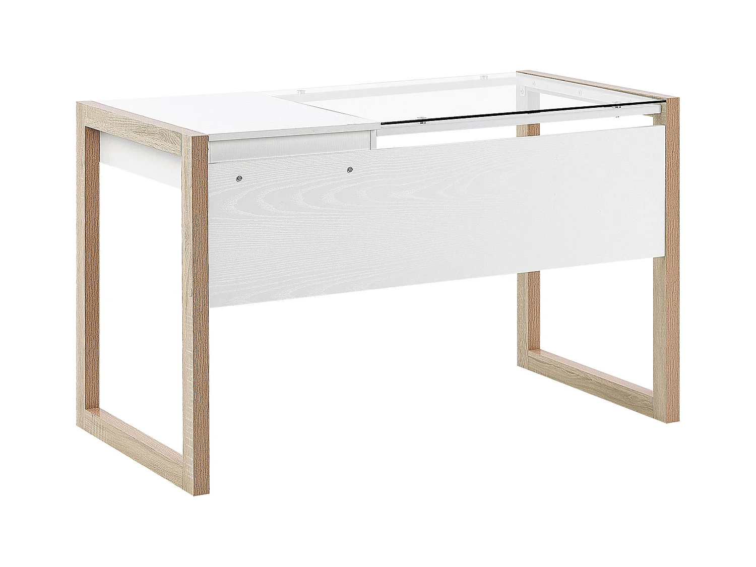 Biurko z szufladą 120 x 60 cm białe z jasnym drewnem JENKS