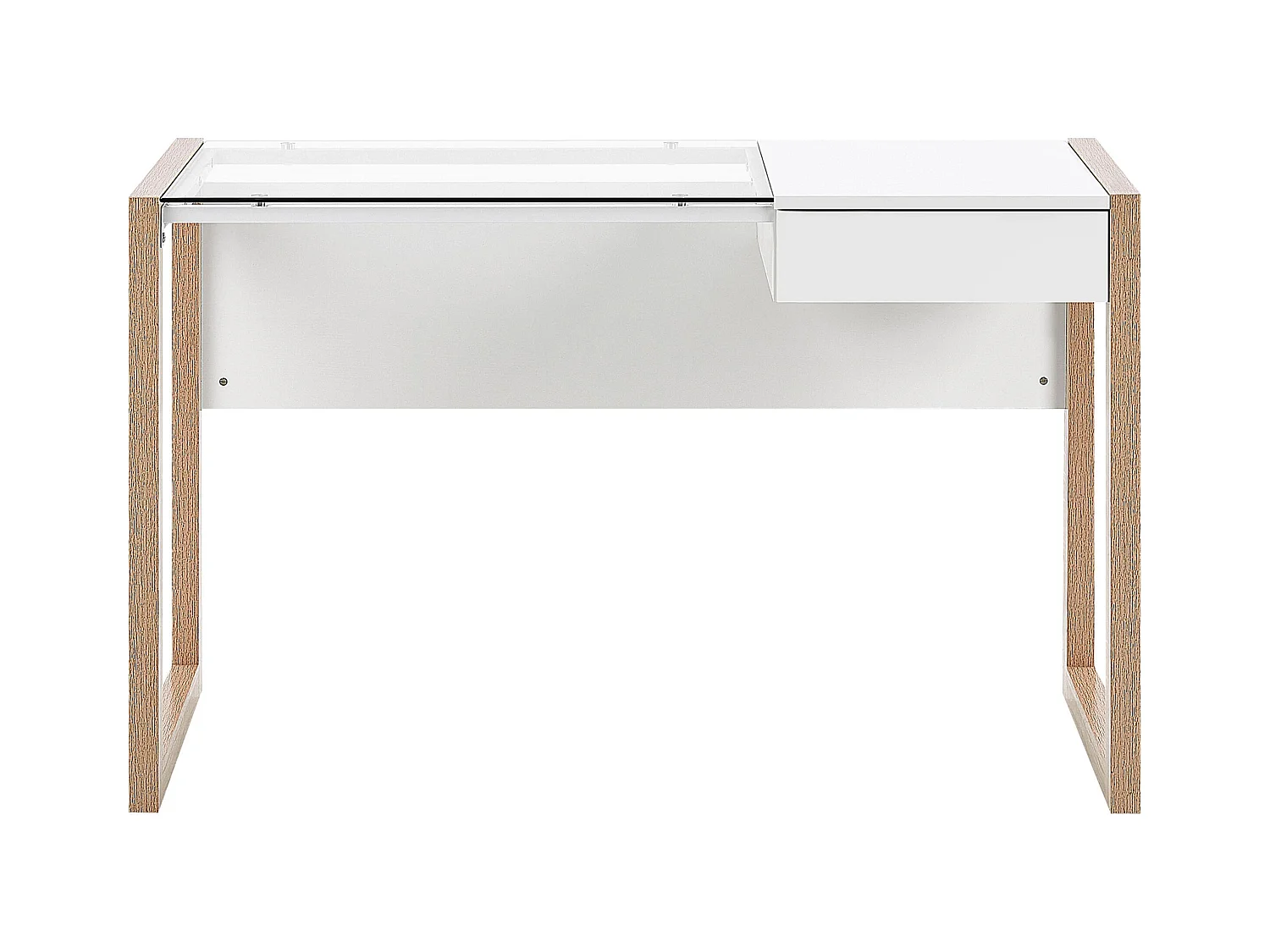 Biurko z szufladą 120 x 60 cm białe z jasnym drewnem JENKS