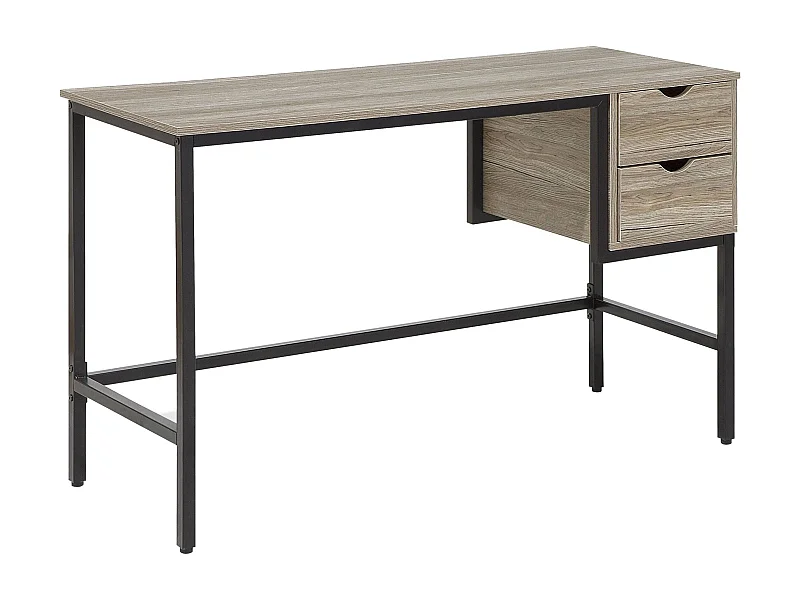 Schreibtisch hellbraun mit 2 Schubladen 120 x 48 cm Metallgestell schwarz Grant