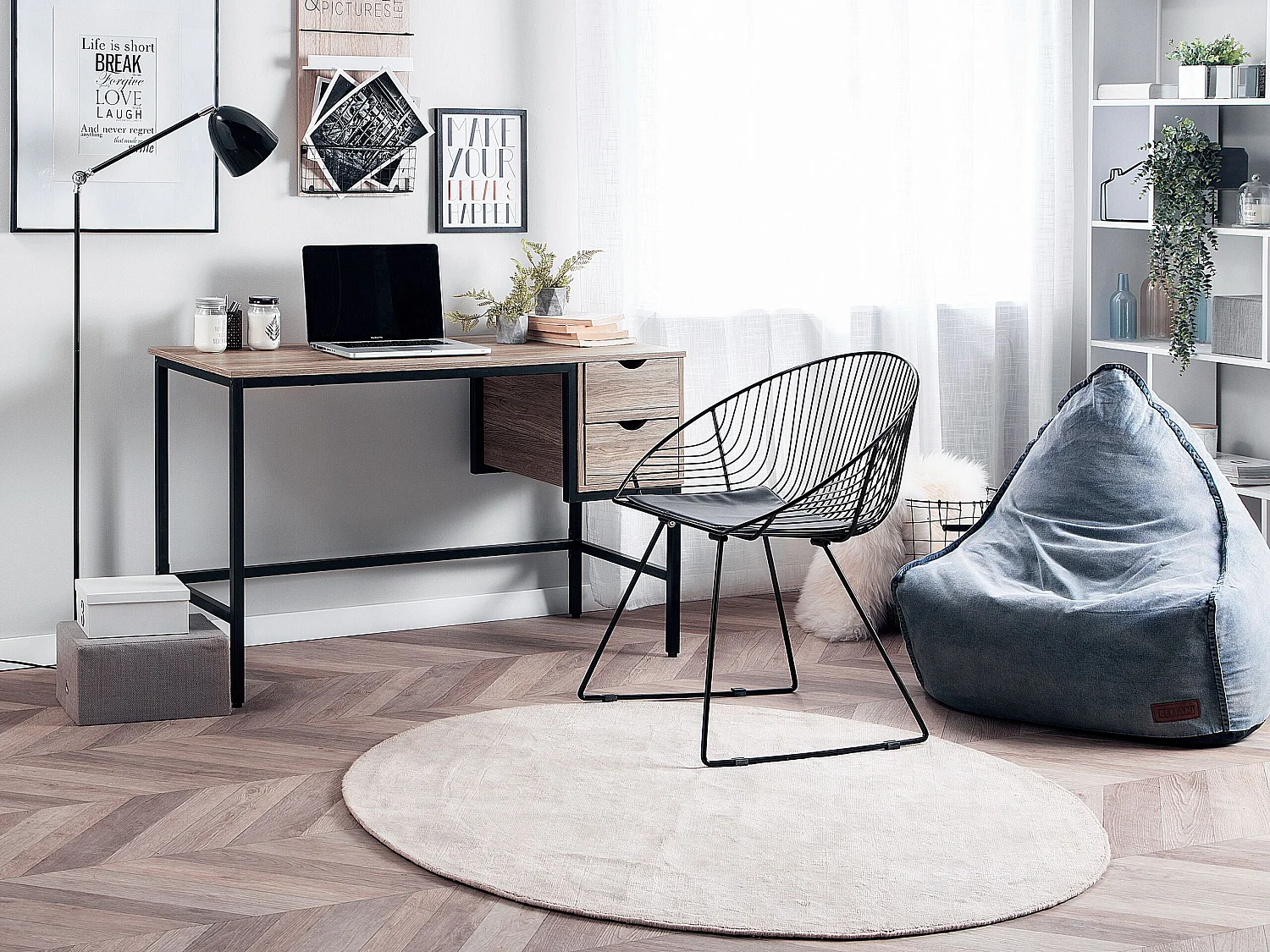 Schreibtisch hellbraun mit 2 Schubladen 120 x 48 cm Metallgestell schwarz Grant