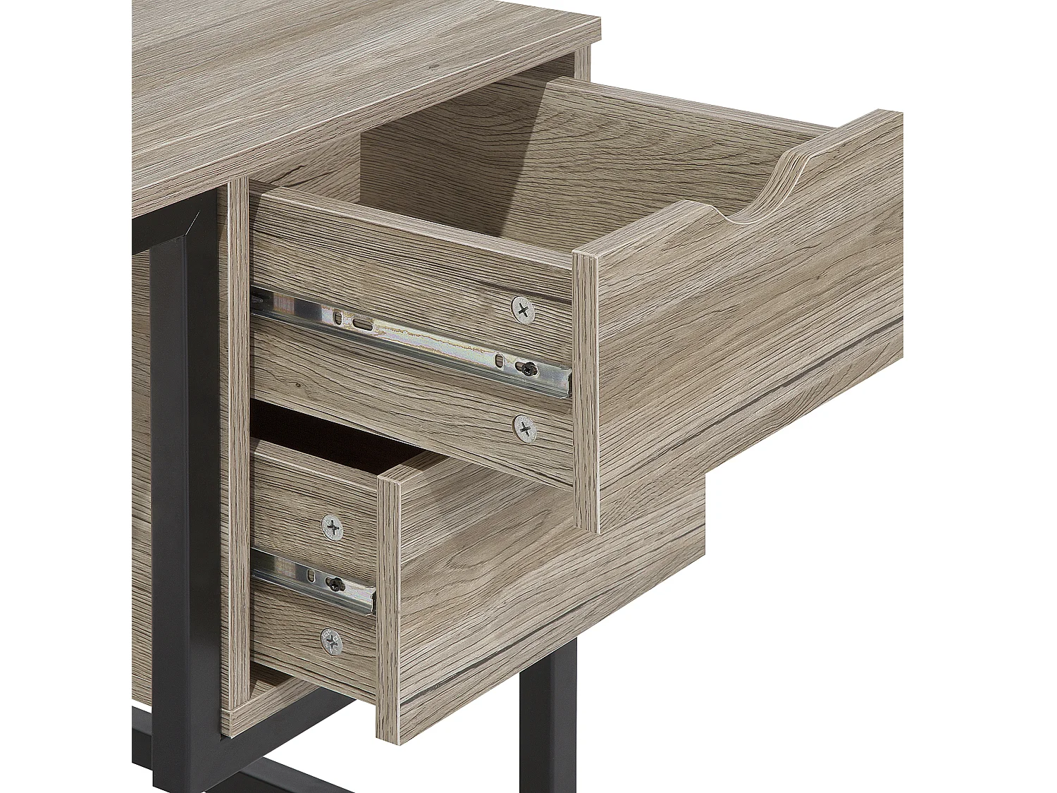 Schreibtisch hellbraun mit 2 Schubladen 120 x 48 cm Metallgestell schwarz Grant