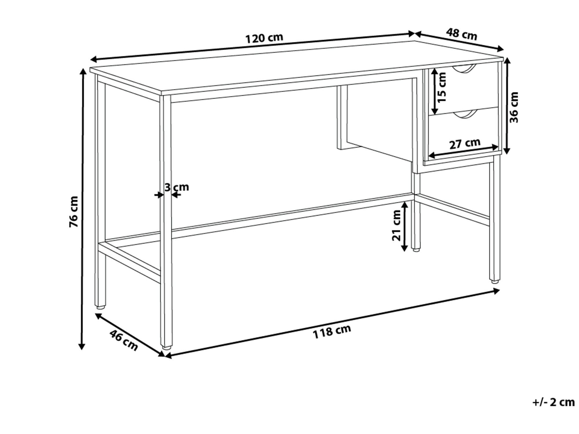 Scrivania in colore marrone chiaro/bianco 120 x 48 cm con 2