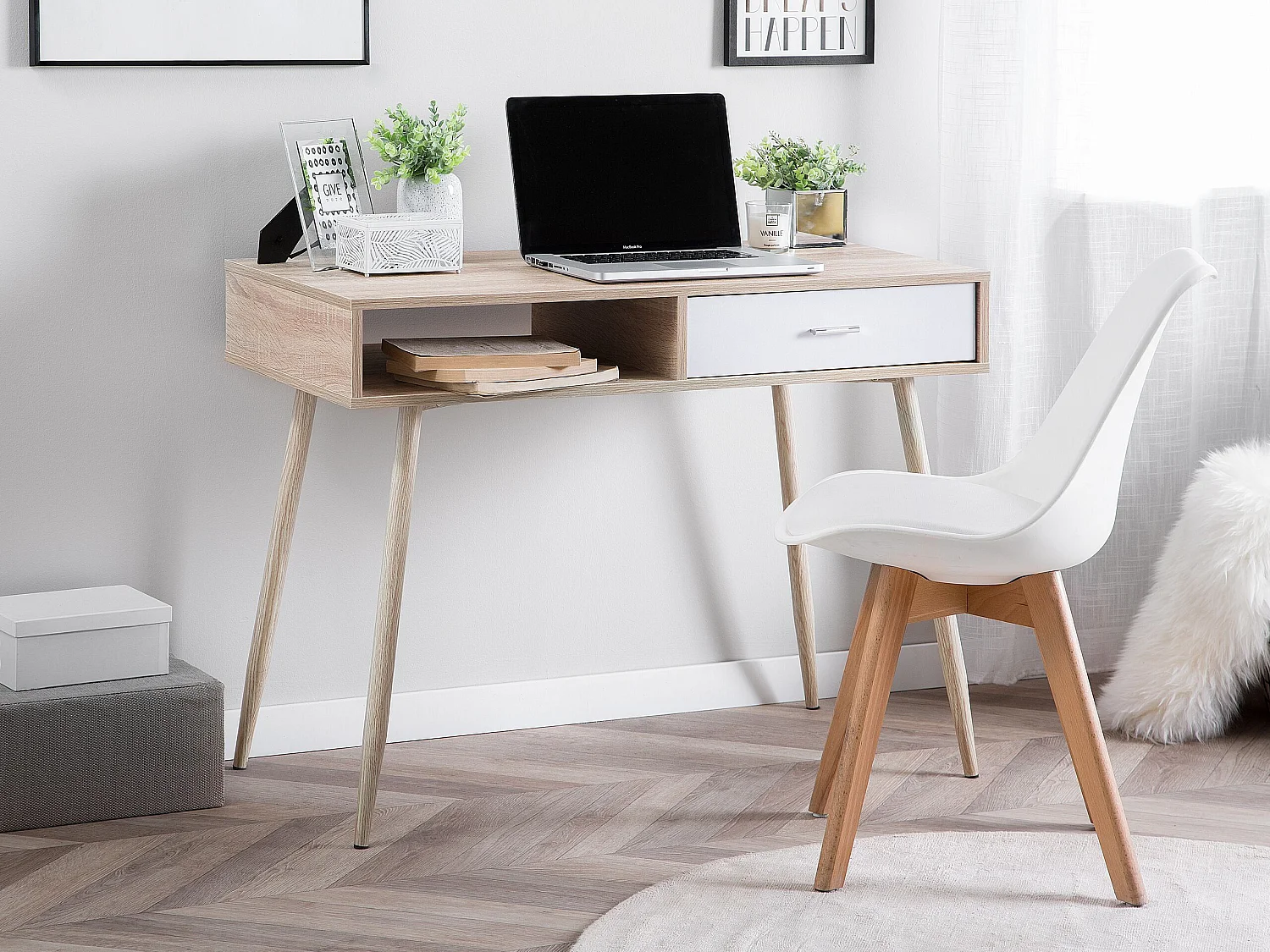 Schreibtisch DEORA Hellbraun 100 cm 48 cm mit Stauraum