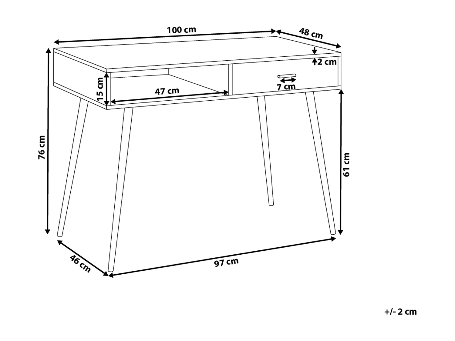 Schreibtisch DEORA Hellbraun 100 cm 48 cm mit Stauraum