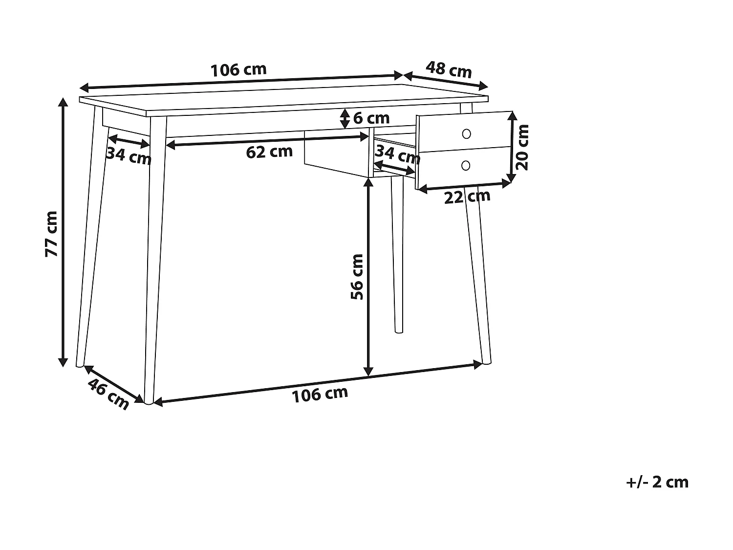 Table de bureau EBEME Blanc 106 cm 48 cm avec rangement