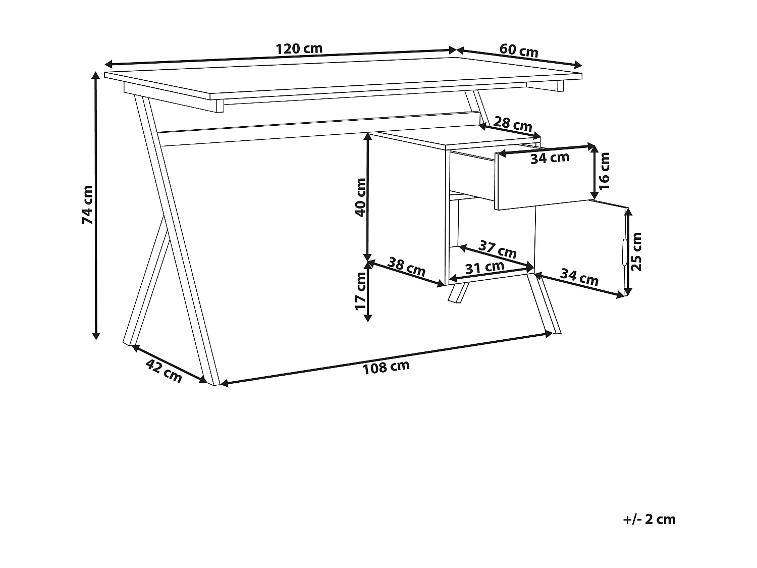 Bureau ASHLAND Lichtbruin 120 cm 60 cm met opbergruimte