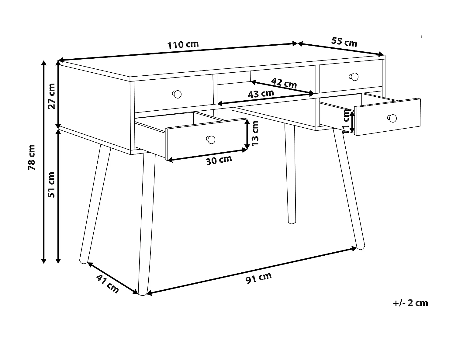 Secretária LEVIN Branco 110 cm 55 cm com arrumação