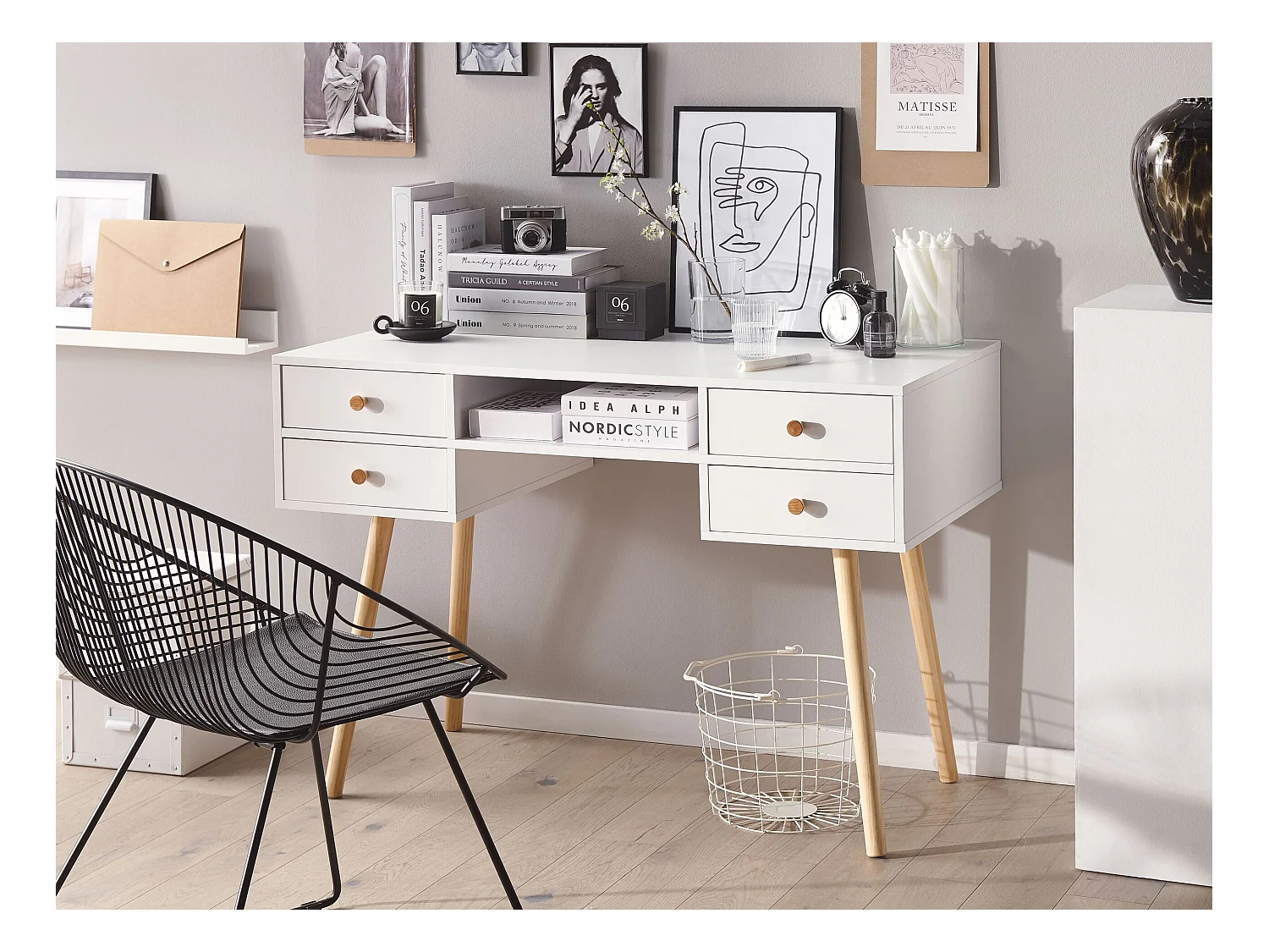 Secretária LEVIN Branco 110 cm 55 cm com arrumação