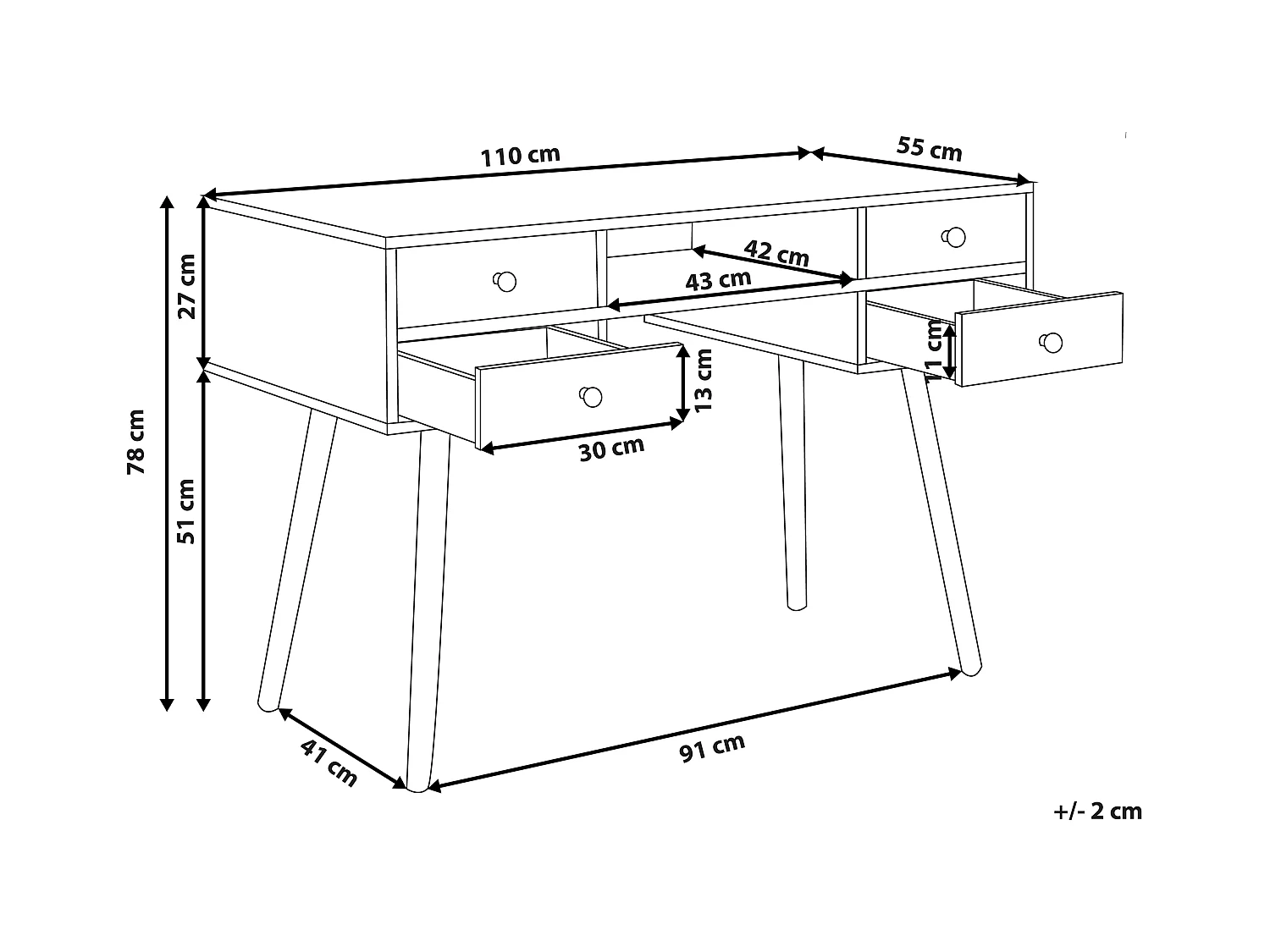 Secretária LEVIN Branco 110 cm 55 cm com arrumação