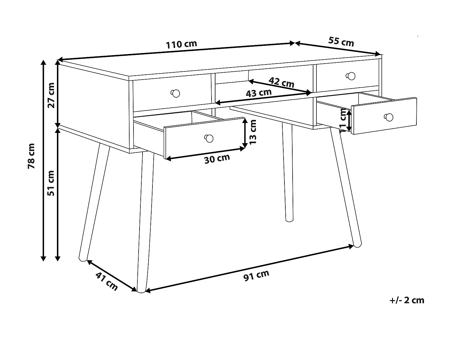 Table de bureau LEVIN Blanc 110 cm 55 cm avec rangement