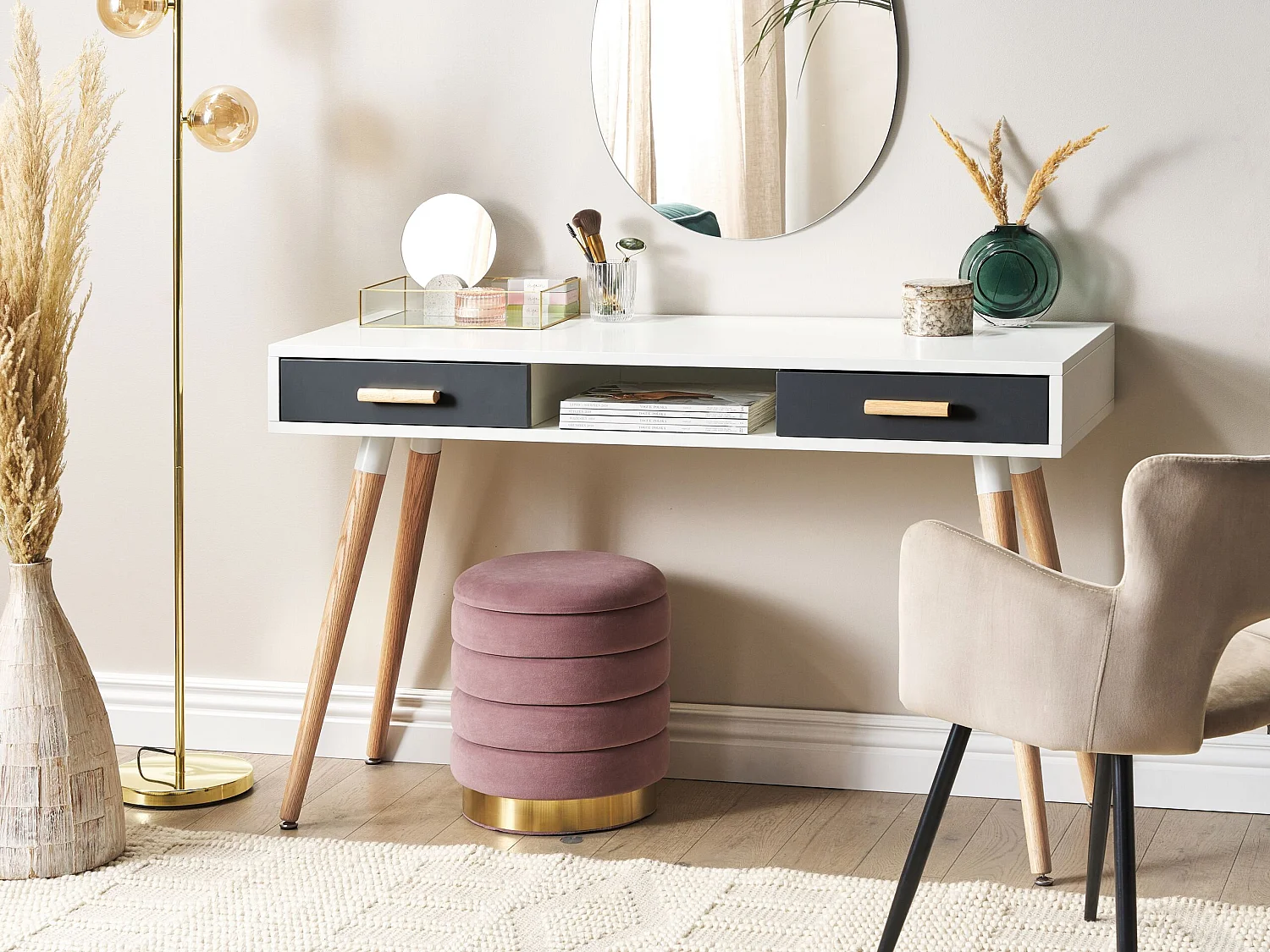 Coiffeuse Table de bureau FRISCO Gris 120 cm 45 cm avec rangement