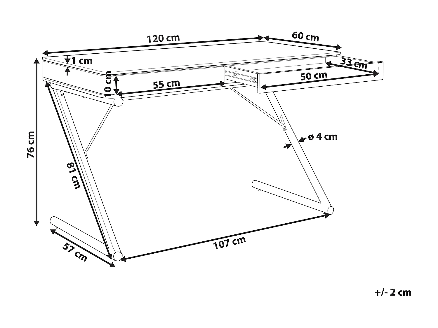 Bureau blanc / effet bois clair avec 2 tiroirs 120 x 60 cm FONTANA