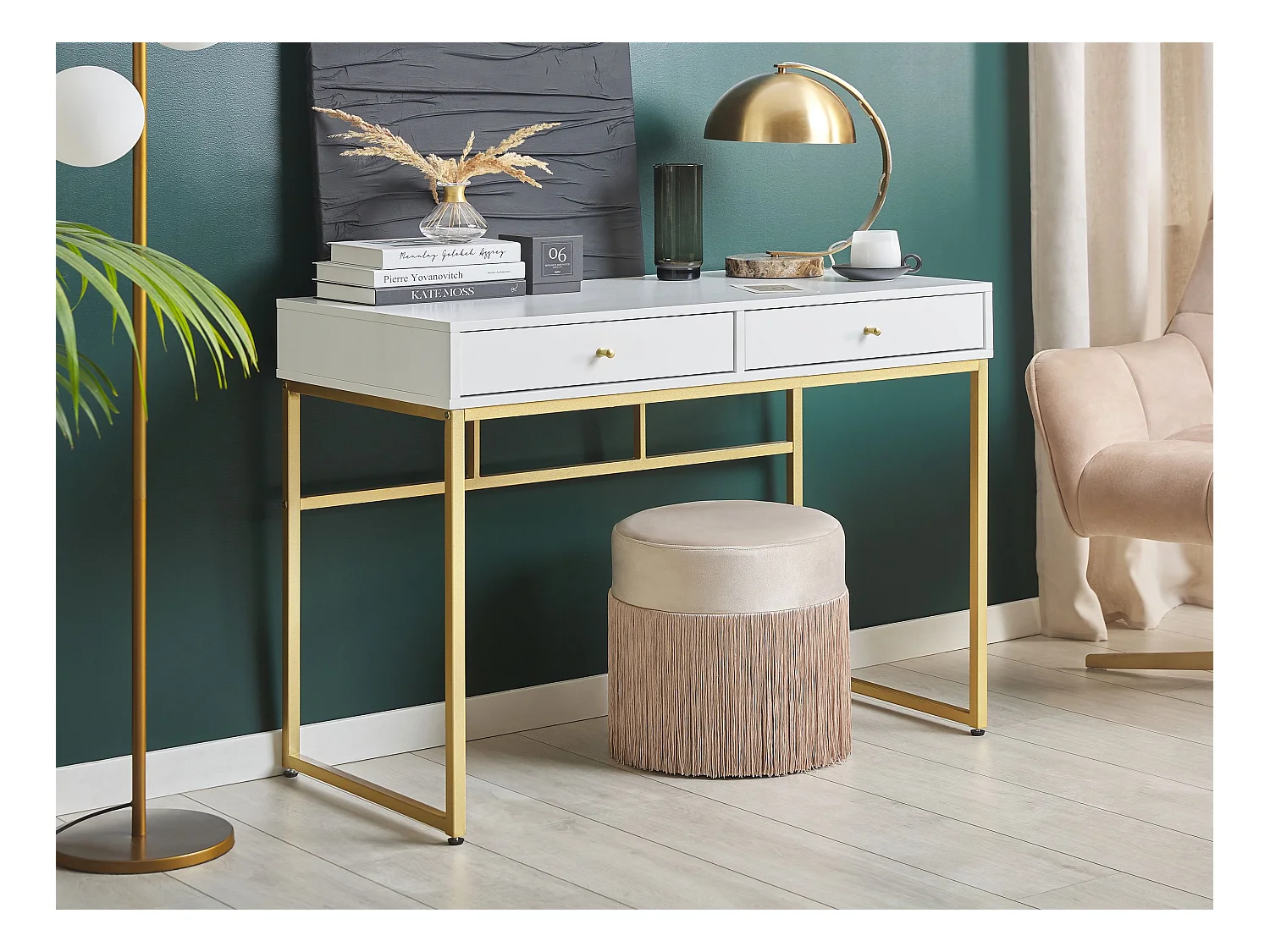 Consola Escritorio DAPHNE Blanco/Dorado 100 cm 48 cm con almacenaje