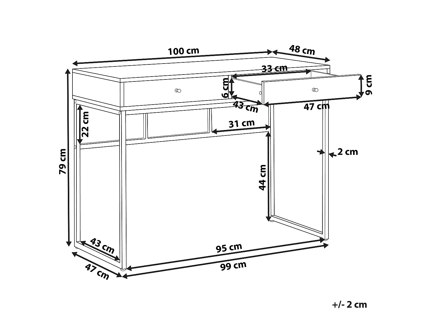 Console Table de bureau DAPHNE Blanc/doré 100 cm 48 cm avec rangement